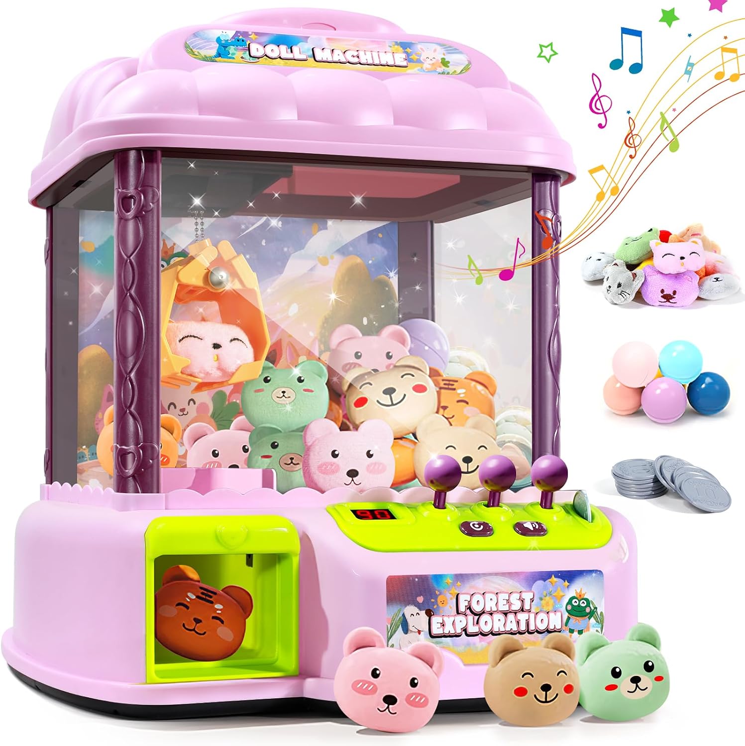 MIAOKE Large Claw Machine for Kids, Musical Electronic Arcade Game Console with Adjustable Sound, Christmas and Birthday Gift for Kids, Includes 30 Toys & 24 Game Coins & 20 Surprise Eggs