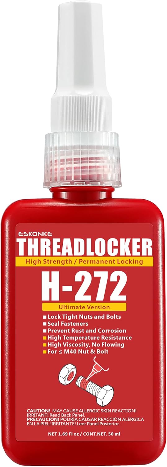 ESKONKE Red Thread Locker 272 Nuts & Bolts Locker High Strength Permanent Locking 1.69 Fl oz Threadlocker Lock Tight & Seal Fasteners Anaerobic Curing Metal Glue (272)