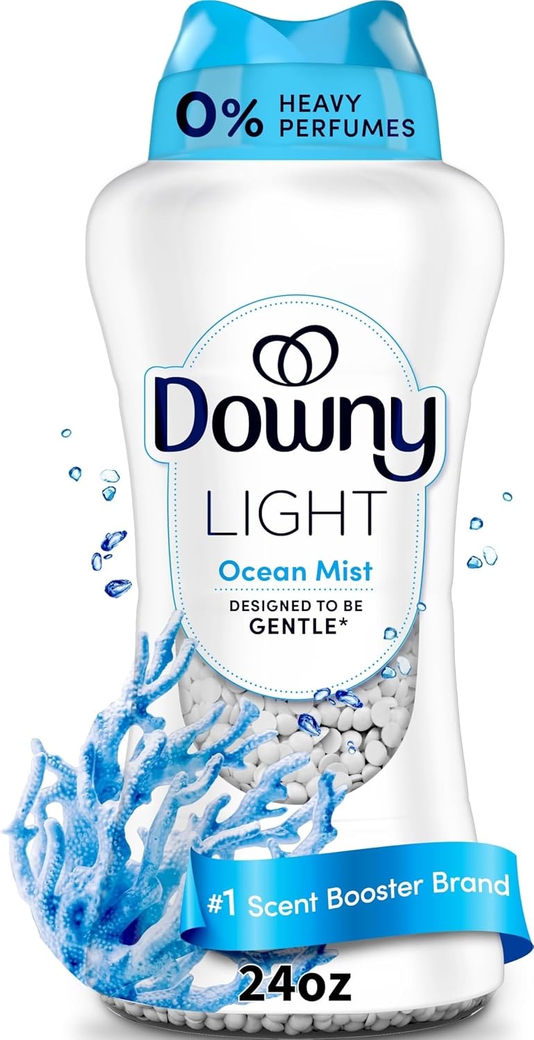 Downy Light Laundry Scent Booster Beads, Ocean Mist Scent, 24 OZ, In-Wash Fabric Beads Designed To Be Gentle With A Light Boost Of Scent, No Heavy Perfumes