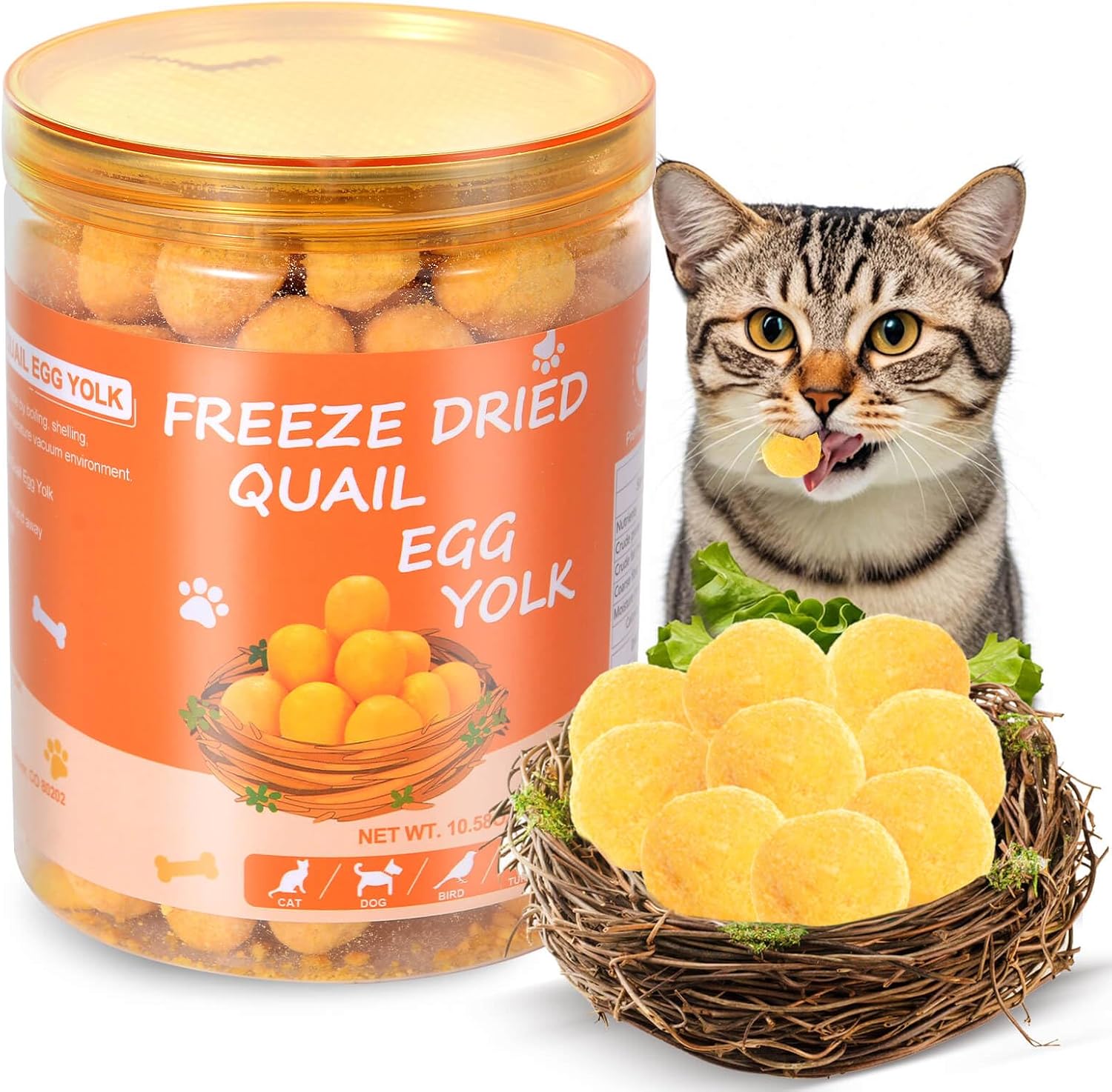 Freeze Dried Quail Egg Yolk Cat - 10.58oz Natural Pet Treats, Freeze Dried Cat & Dogs Treats, No Preservatives, Dried Quail Egg Yolk Snacks for Training