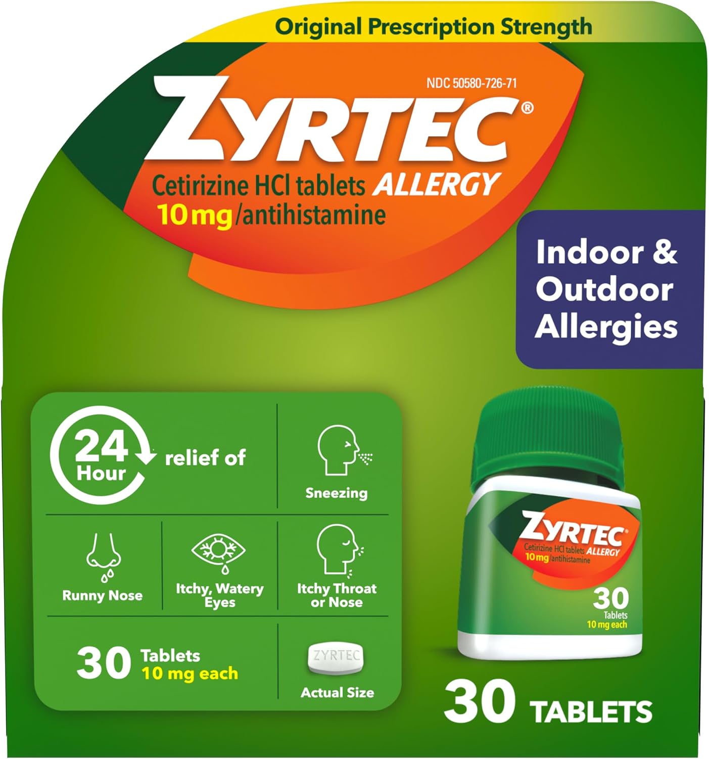 Zyrtec 24-Hour Allergy Relief Tablets, 10 mg Cetirizine HCl, 30 ct
