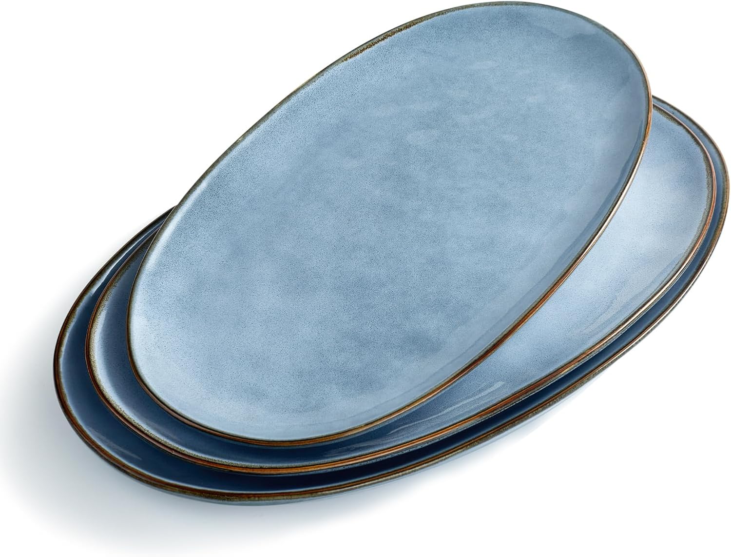 famiware Serving Platter, Oval 15.59/14.3/12.9 inch Serving Dishes for Entertaining, Serving Bowls, Microwave Safe, Stonware Serving Trays for Party, Turkey, Cheese, Ocean Series, Blue