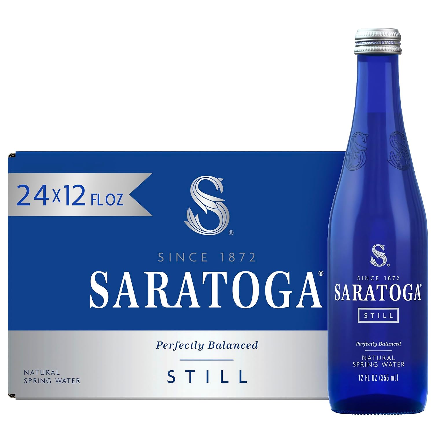 Saratoga Spring Water Bottles, 24 Pack – Still Bottled Water - Glass Bottles - 12 Fl Oz | Still Water Bottles, Glass