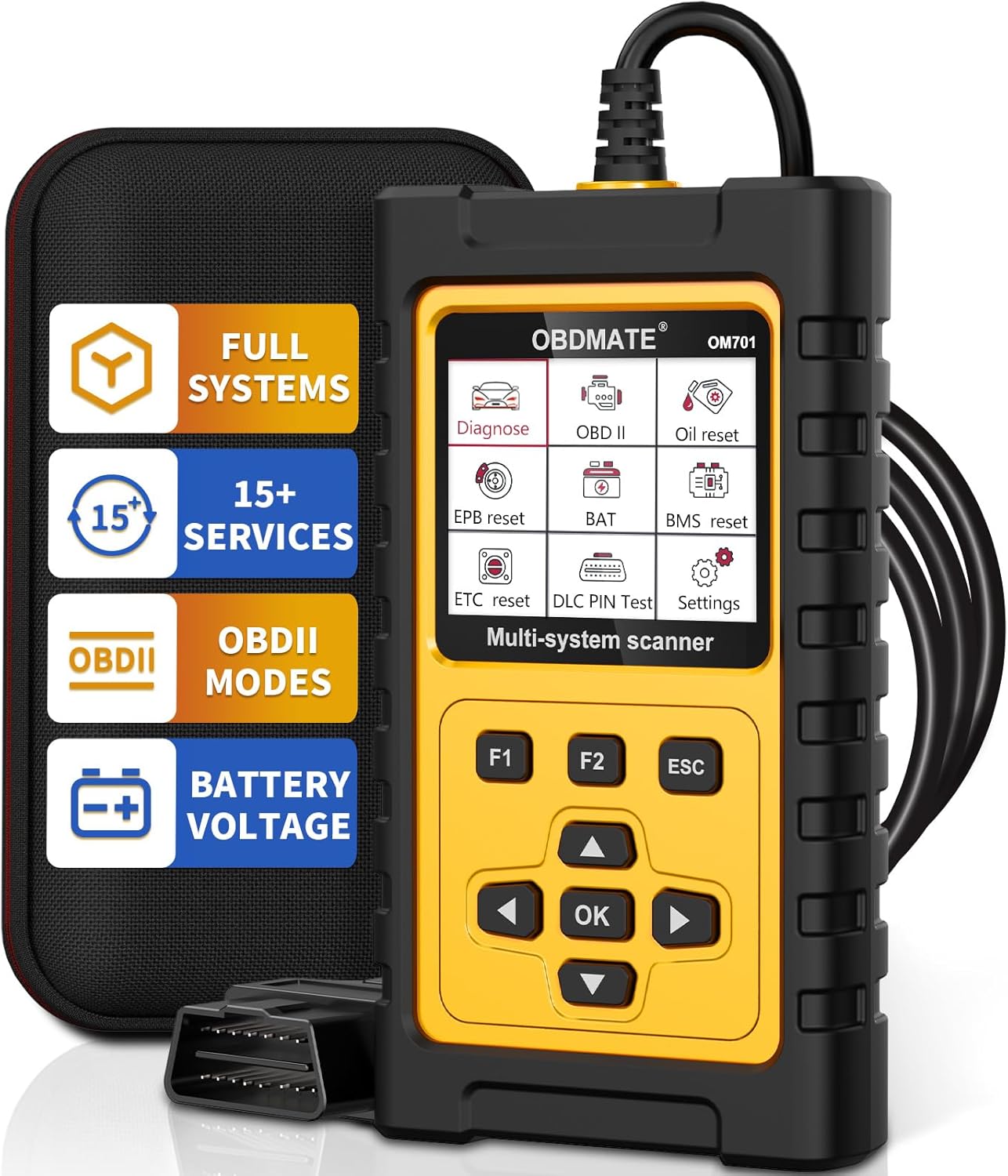 OBD2 Scanner for Toyota/Lexus/Scion, OM701 All Systems Diagnostic Tool with 15+ Resets (Oil/ETC/EPB/ABS/SAS/BAT Register...), Full OBDII Functions Read&Erase Fault Codes, Free Software Update