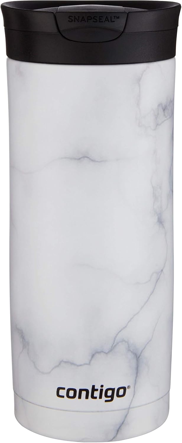 Contigo Huron Stainless Steel Travel Mug with SNAPSEAL Lid, 16oz., White Marble