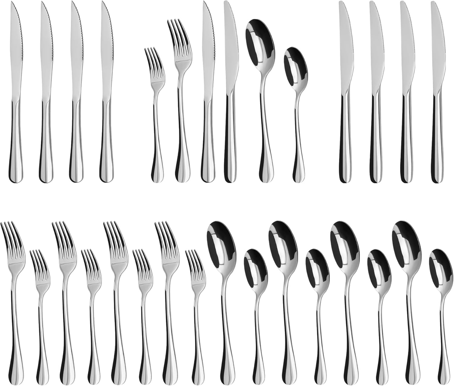Silverware Set,SANTUO Stainless Steel Knives Spoon Forks Set for Home, Kitchen and Restaurant, Mirror Polished& Dishwasher Safe (24pcs Silverware set)