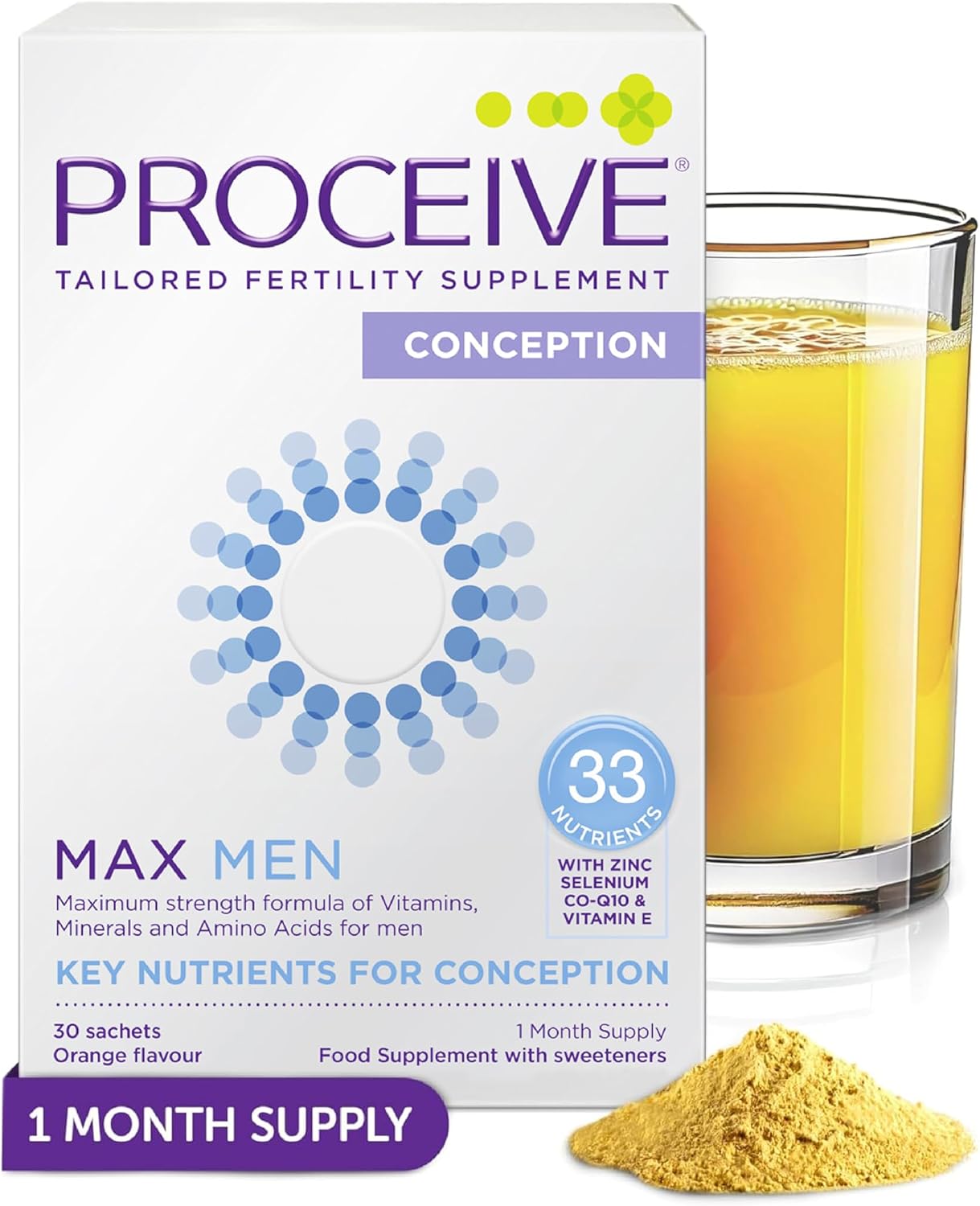 Proceive Max Men - High Strength Fertility Supplements for Conception | Supports male fertility, for men trying to conceive high strength daily sachets with zinc selenium CoQ10 vitamin D 30 sachets