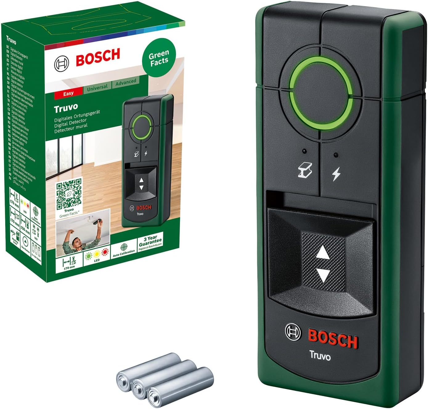 Bosch detector Truvo 2nd gen. (easy one-button handling, simple detection of live cables & metal wall scanner up to 70mm, in cardboard box)