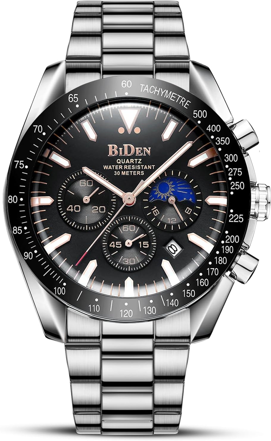 HANPOSH Mens Watches Chronograph Stainless Steel Analog Quartz Watch Waterproof Men's Wrist Watches Business Watch for Men