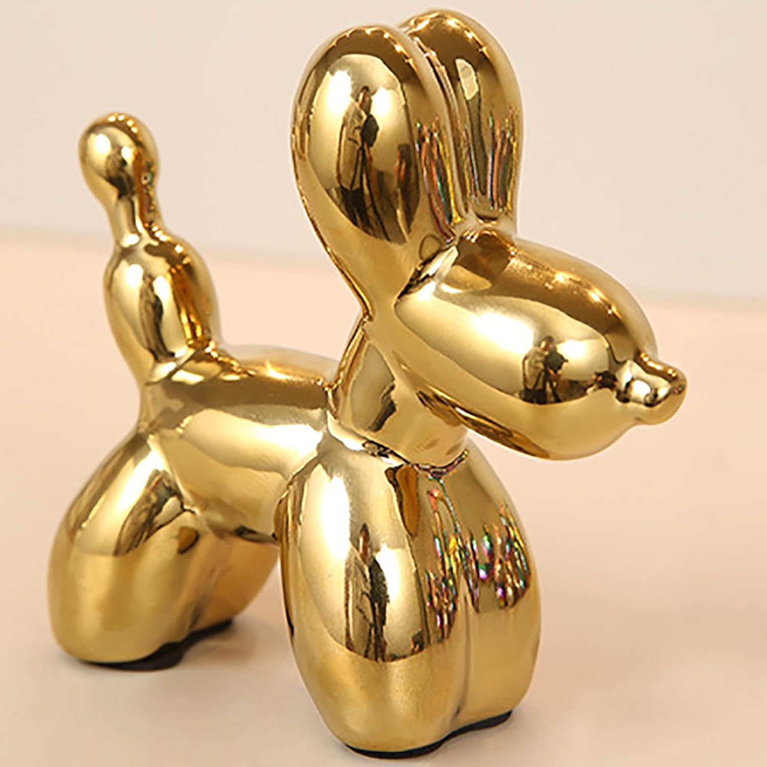 Ceramic Balloon Dog Statues Gold Modern Small Ceramic Animal Statues Decorative Ornaments for Living Room Bedroom Office Desktop(Gold)