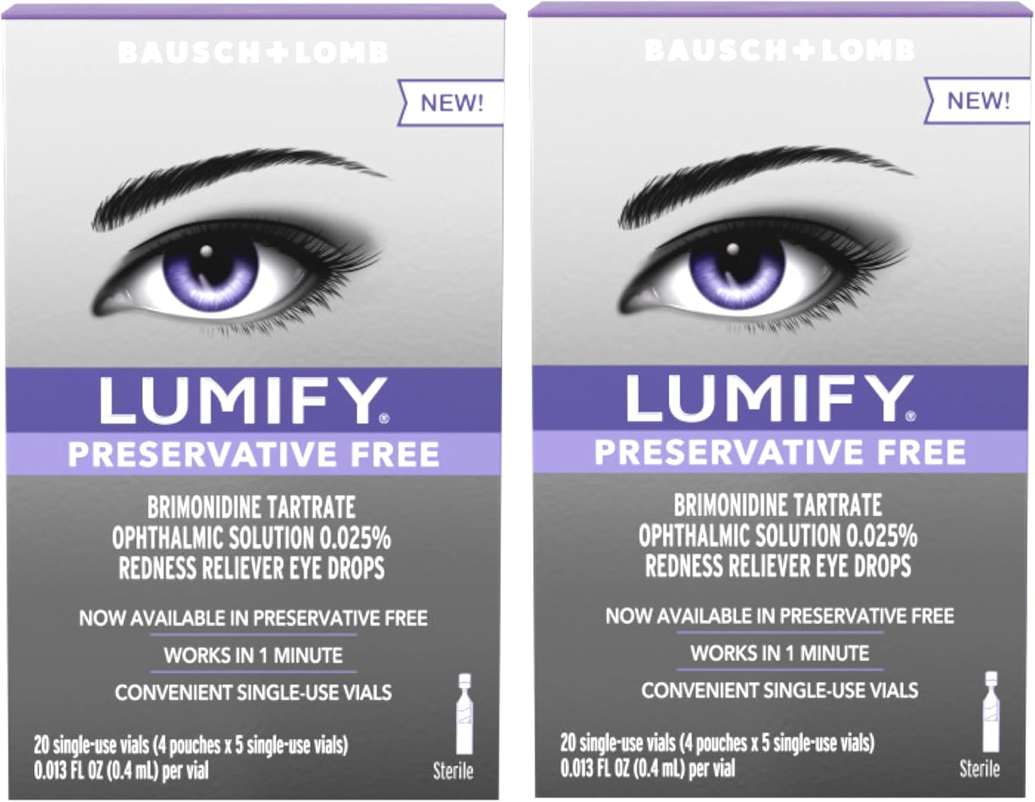 LUMIFY Redness Reliever Preservative Free Eye Drops, 20 Single Use Vials (Pack of 2)
