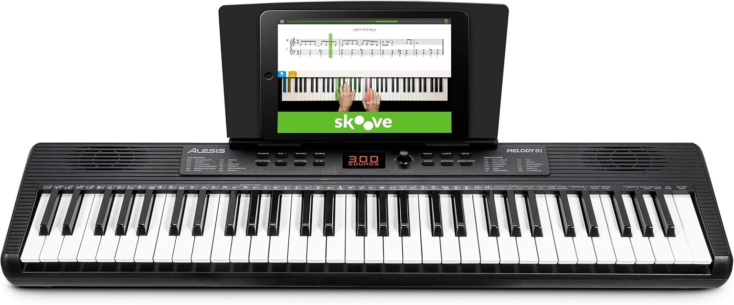 Alesis Melody 61 Keyboard Piano for Beginners with 61 Keys, Speakers, Tablet/Sheet Music Stand, 300 Sounds and Music Lessons