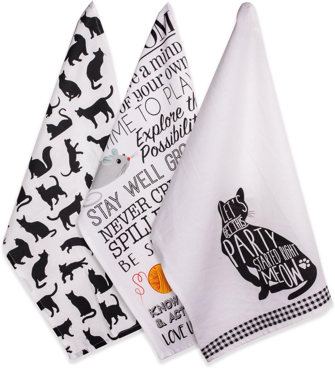 DII Everyday Pets Kitchen Collection Absorbent Dishtowel Set, 18x28, Cat Print, 3 Count