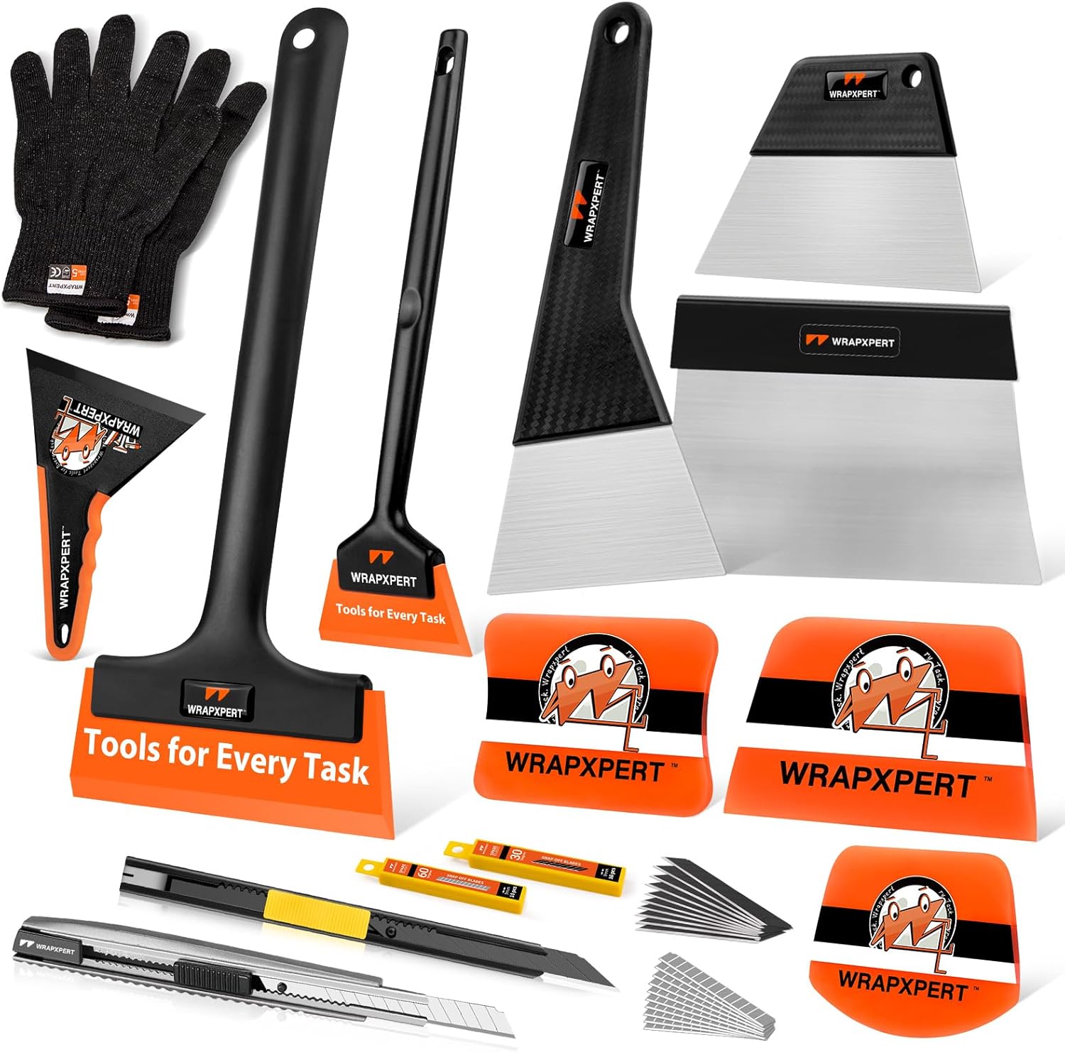 WRAPXPERT Window Tint Tools Kit for Windshield/Quarter/Rear Window Film Install and Clean, 12PCS Set Includes Window Tint Squeegee, PPF Squeegee, Utility Knives, Metal Trimming Scraper, Gloves