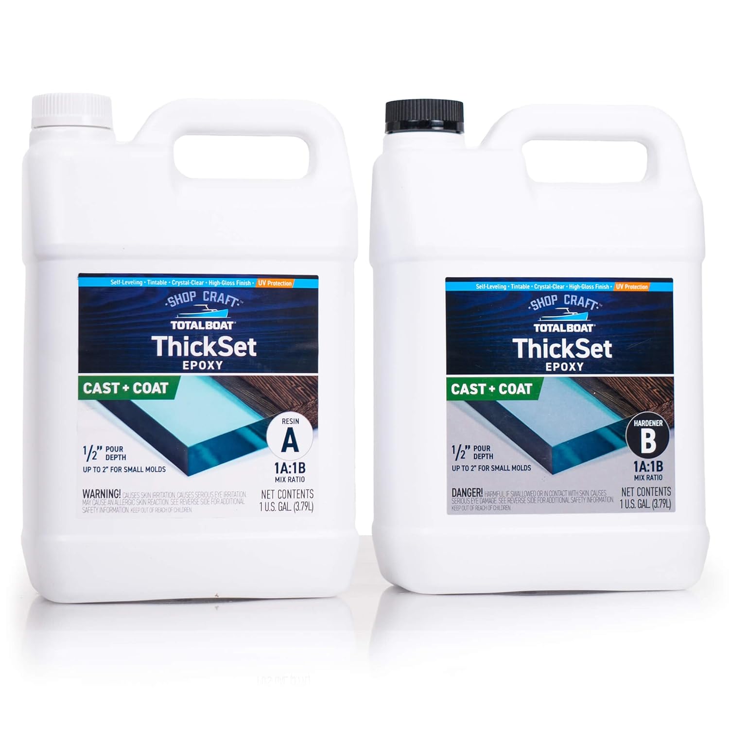 TotalBoat Thickset Deep Pour Epoxy Resin Kit - 2 Gallon Crystal Clear Formula for 1/2" - 2” Pours - Fast Cure Epoxy Resin for Casting, River Tables, Flower Preservation, DIY Crafts & Wood Filler