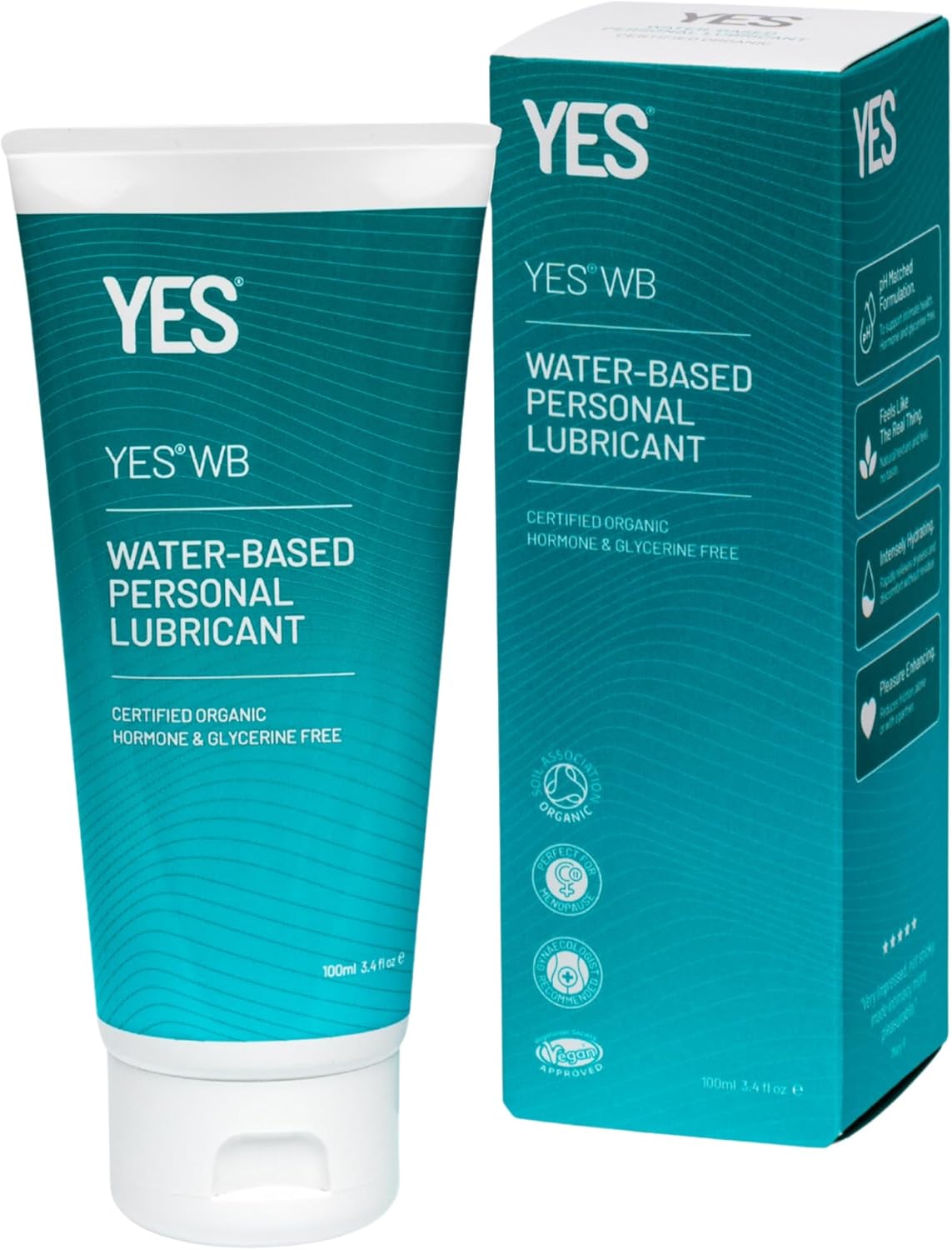 YES WB Water-Based Personal Lubricant | Intensely Hydrating Water-Based Lube | Certified Organic | Made Without Hormones or Glycerine | pH Matched (100ml)