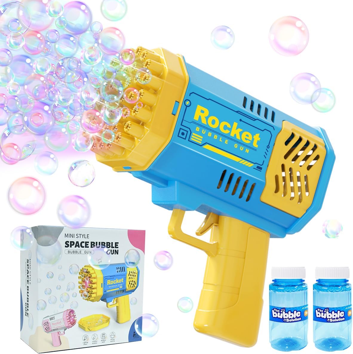 Bubble Machine for Kids, 40 Holes Bazooka Bubble Gun Machine 4 Lighting with 2 Bubble Solution, 5000+ Bubbles Per Min Bubble Maker Outdoor Toys for Girls Party, Kids Toys (Blue-40)