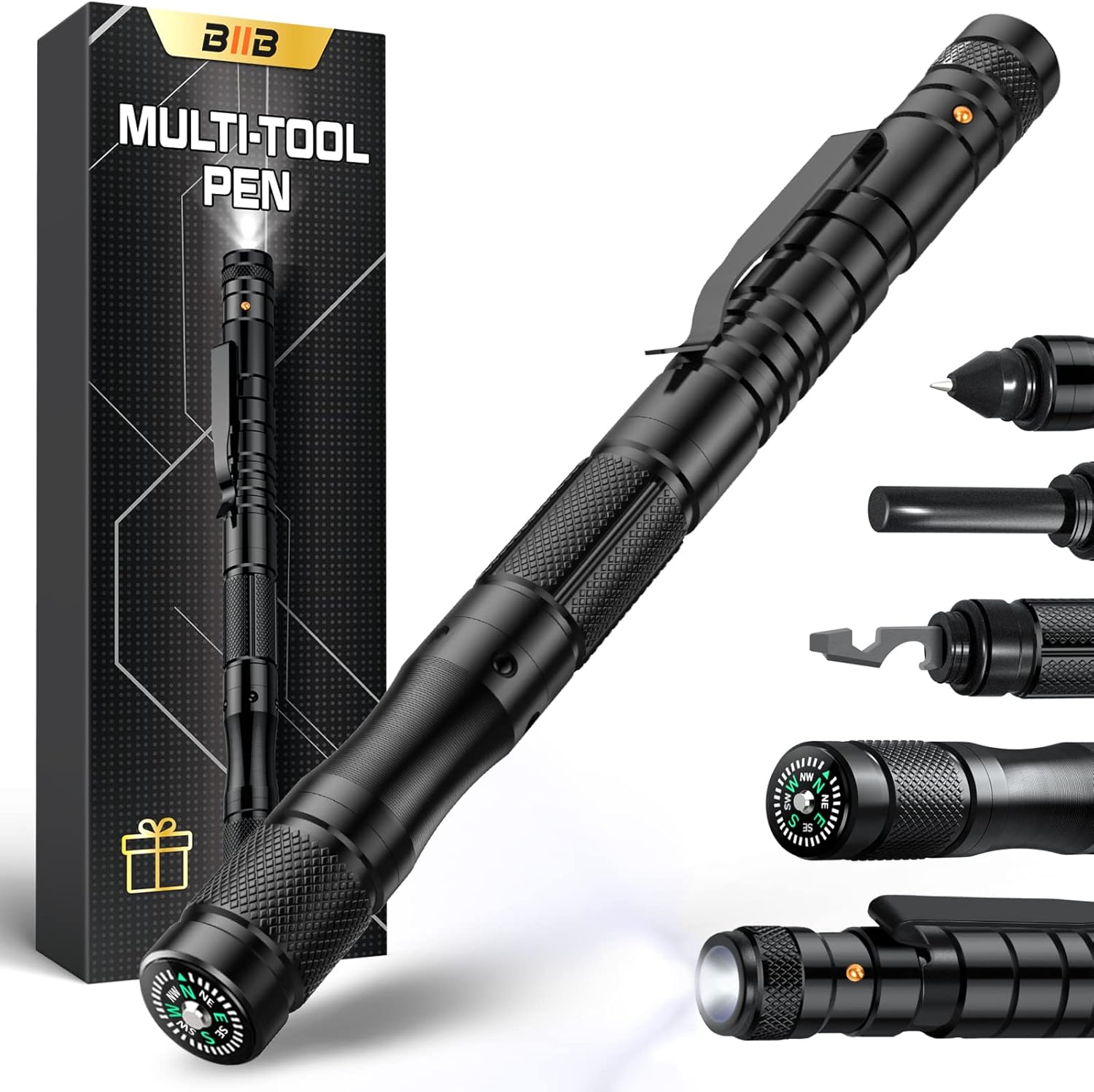 BIIB Gifts for Men, 8 in 1 Multi Tool Pen with Compass, Gadgets for Mens Gifts, Birthday Gifts for Men Who Have Everything, Dad Gifts for Him, Camping Accessories
