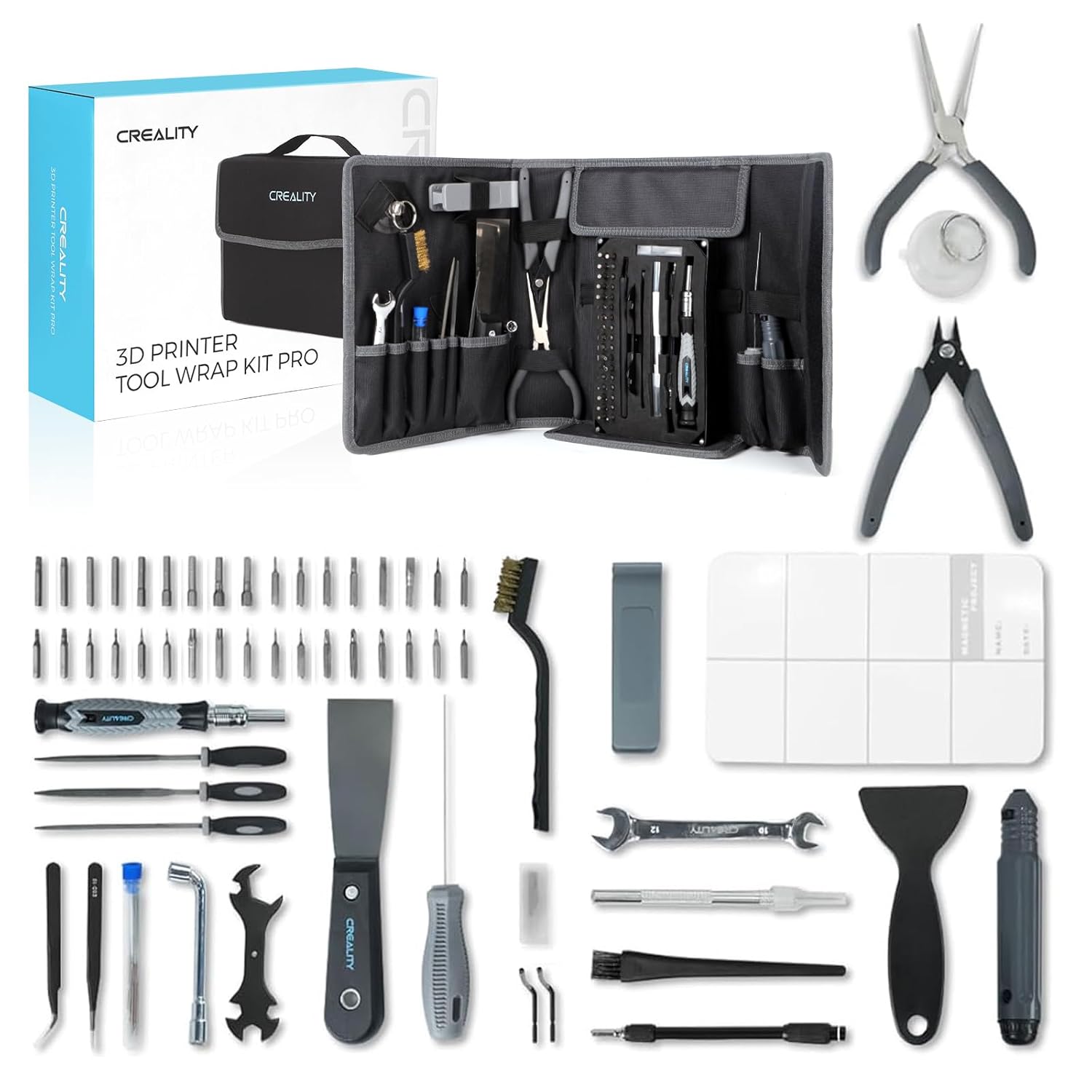 Creality 3D Printer Tool Kit Pro 74 Pieces Assembly/Removal/Filament Cutting Toolkit for Cleaning Finishing Printing, Suitable for Creality and All FDM Printers
