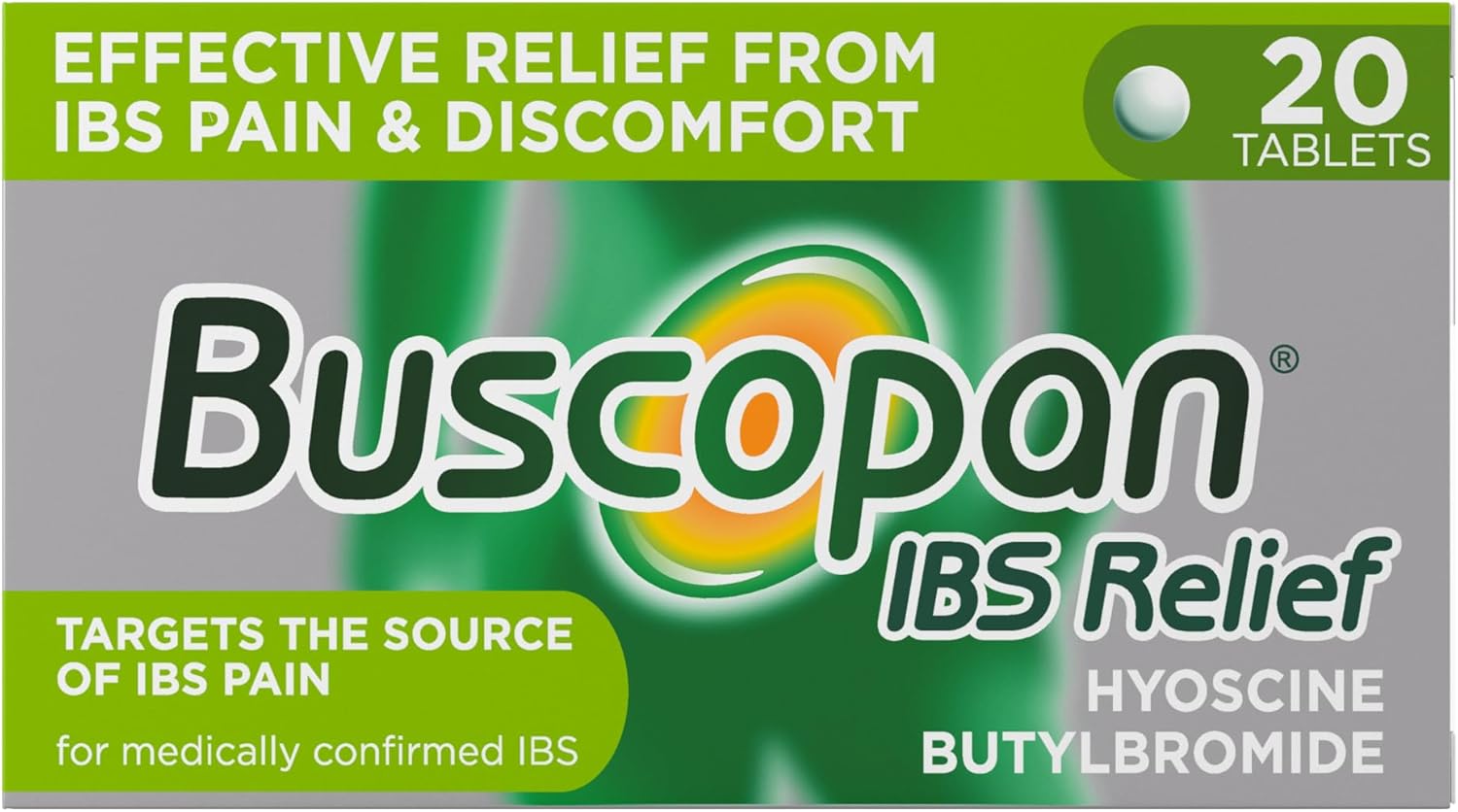Buscopan IBS Relief - Targets the Source of IBS Pain and Cramps- starts to work in 15 minutes - 20 Tablets- - Relief from IBS Pain & discomfort