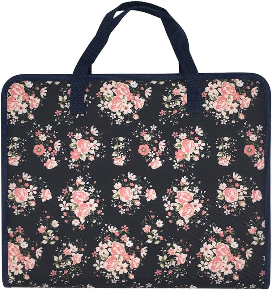 Floral Printed Canvas A4 Size 13 Pockets Expandable File Folder Accordion Document Organizer with Portable Handle