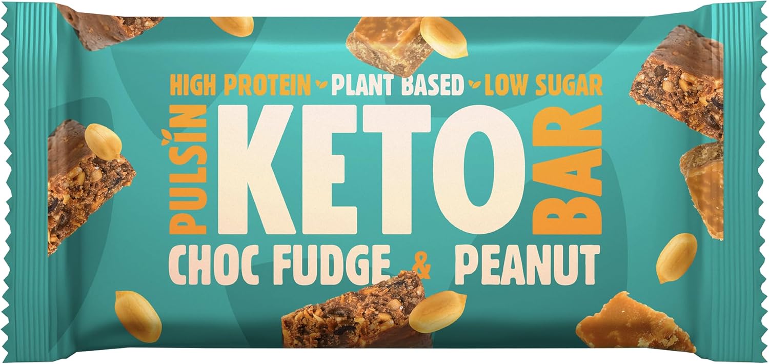 Pulsin - Plant Based Keto Protein Bars - Choc Fudge - 50g x 18 - 12.6g Protein, 9.3g Fibre, 8.6g Carbs Per Serving - Gluten, Palm Oil & Dairy Free