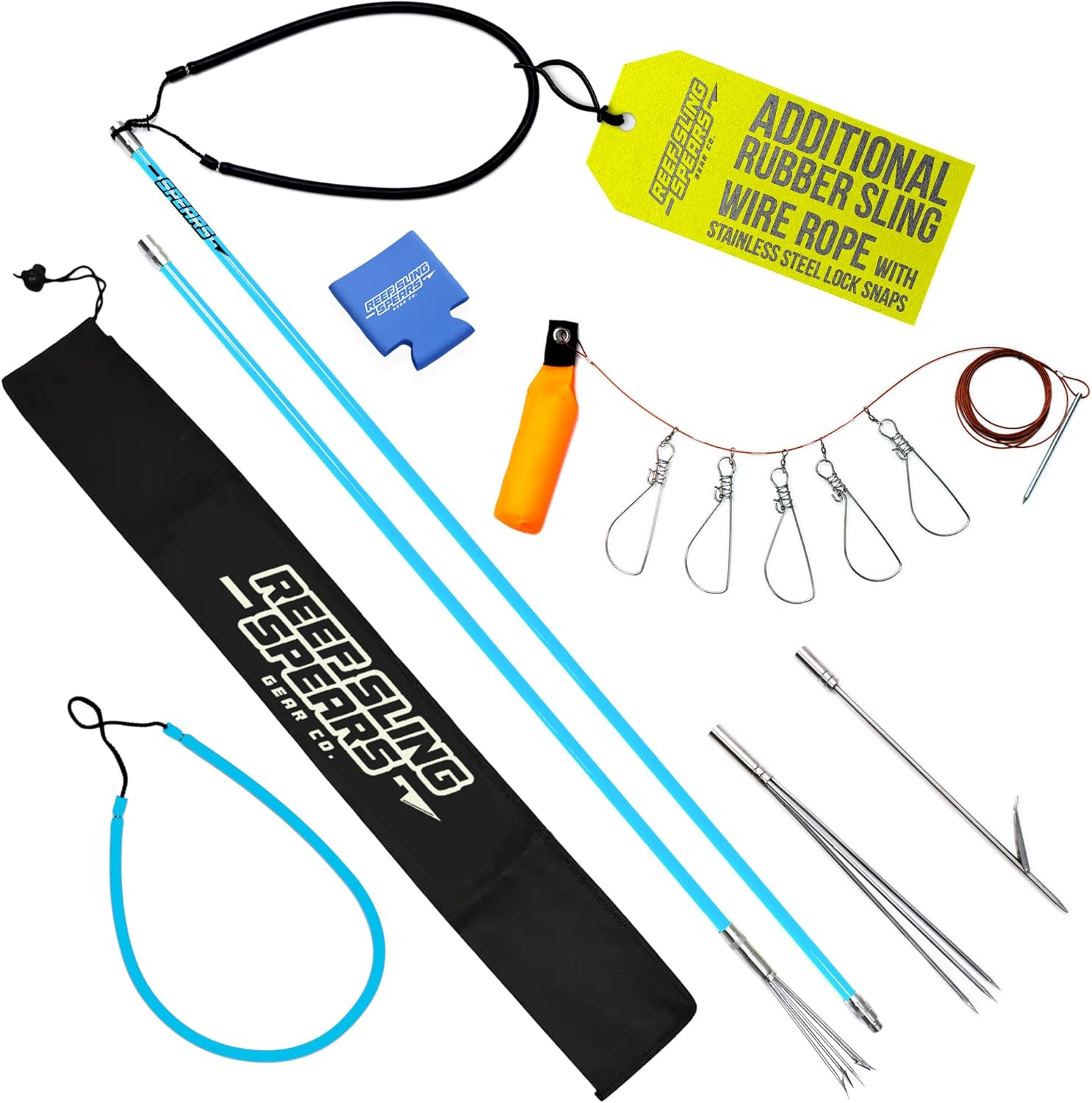 Hawaiian Sling Fishing Spear Set - Travel Fiberglass Pole Spear Harpoon for Spearfishing with 3 Prong Paralyzer Tips 5' - Fishing line Holder and Travel Bag Included for Spear Fishing Equipment