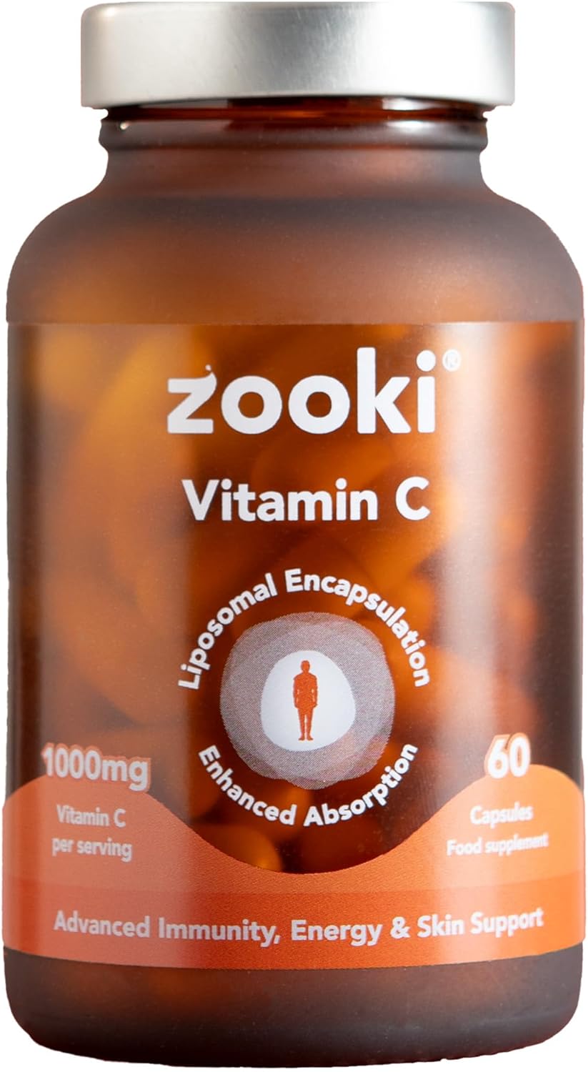 Zooki 1000mg Liposomal Vitamin C Capsules | 4X Higher Absorption | Ultimate Immunity, Energy, Skin Support | Vegan, Natural Ingredients | (30 Servings)