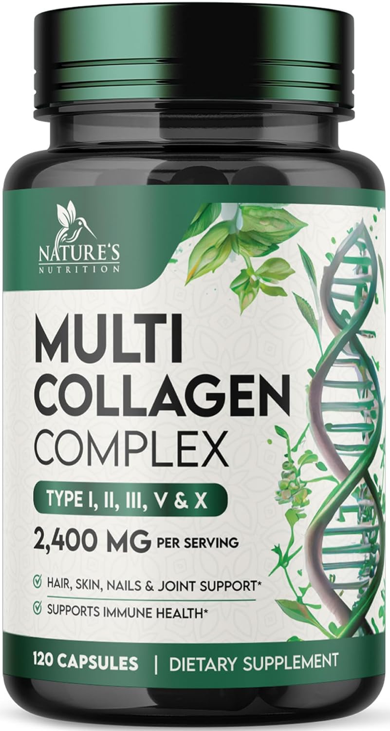 Multi Collagen 2400mg - Advanced Formula Types I, II, III, V, X - Hydrolyzed Multi Collagen Pills - Collagen Peptides Supplements for Women & Men - Hair, Skin, & Nail Support Supplement - 120 Capsules