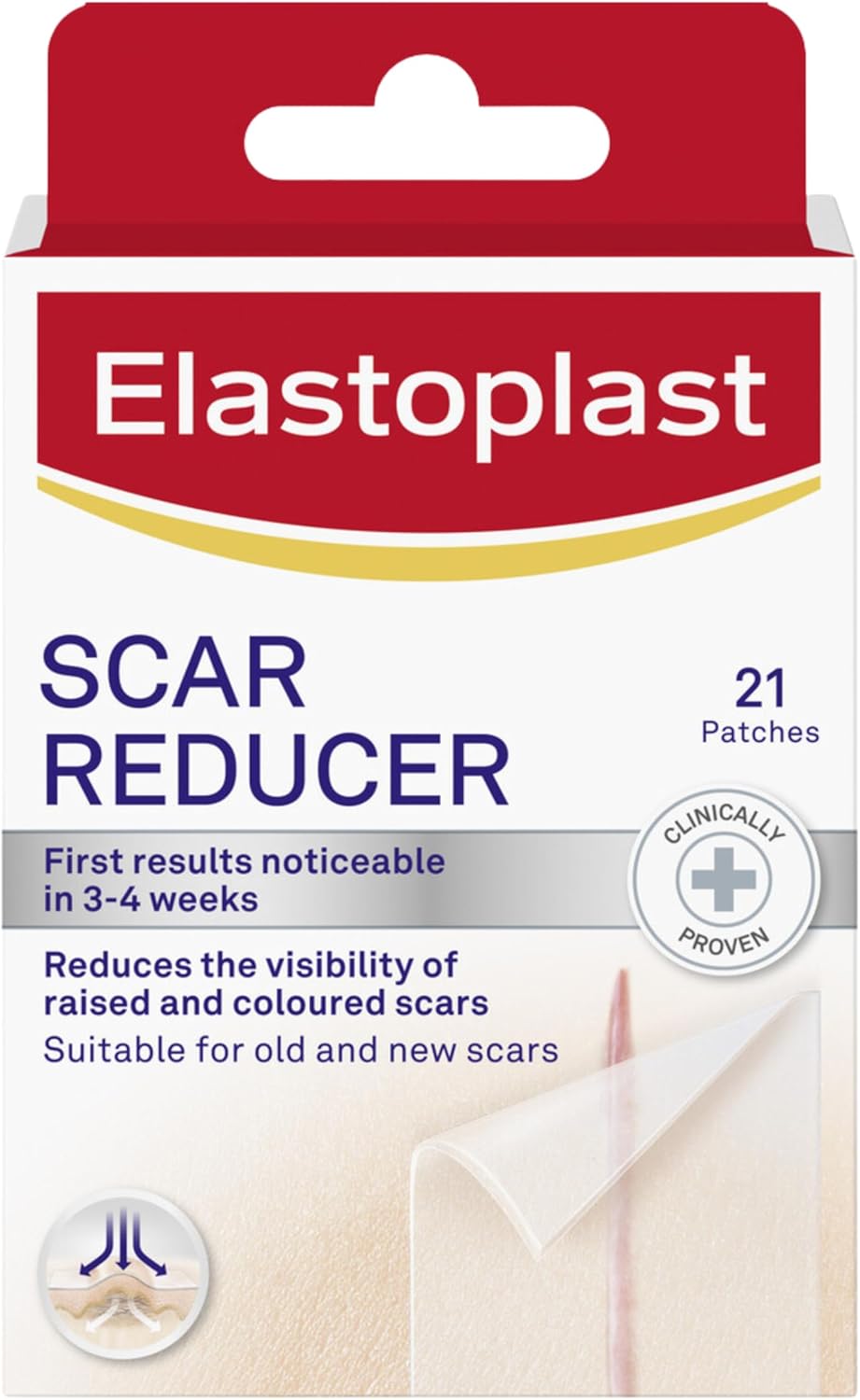 Elastoplast Scar Reducer Plasters (21 Pieces), Quick and Convenient Scar Cover Up Treatment, Scar Sheets to Reduce Visbility of Scars, Scar Plaster Pack for Quick Results