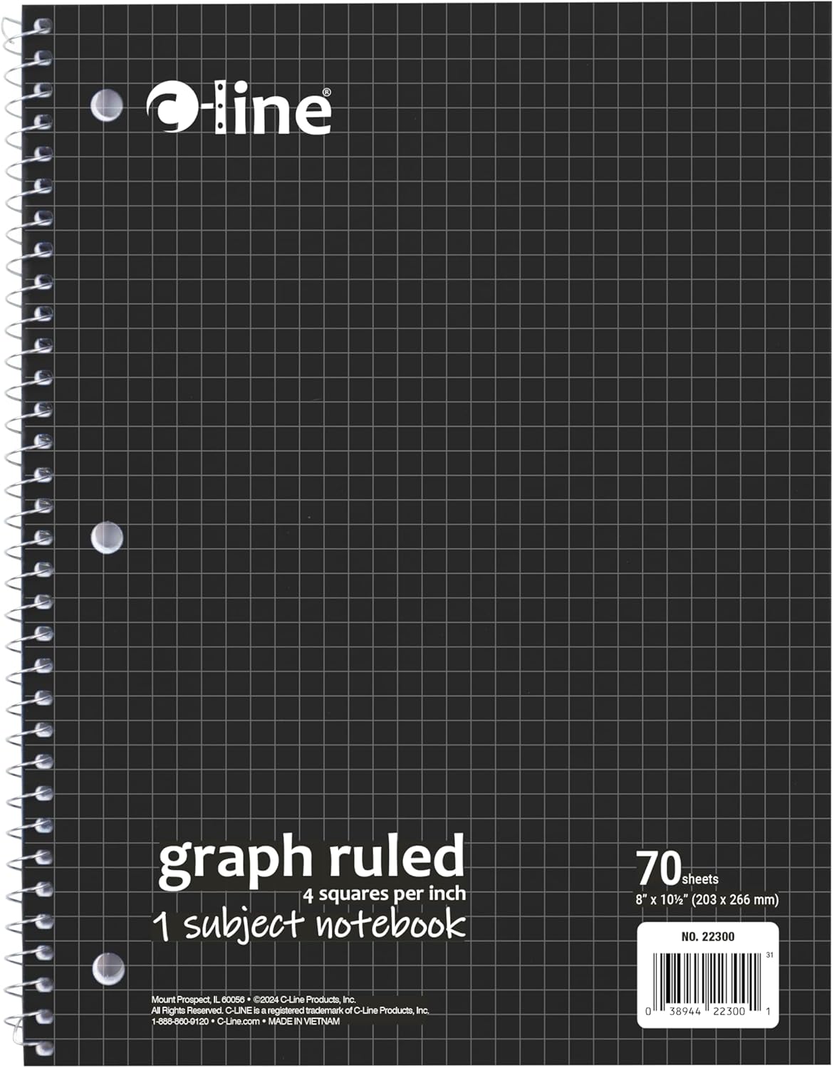 C-Line 1-Subject Notebook, Graph Ruled,4 x 4, Black (22300)