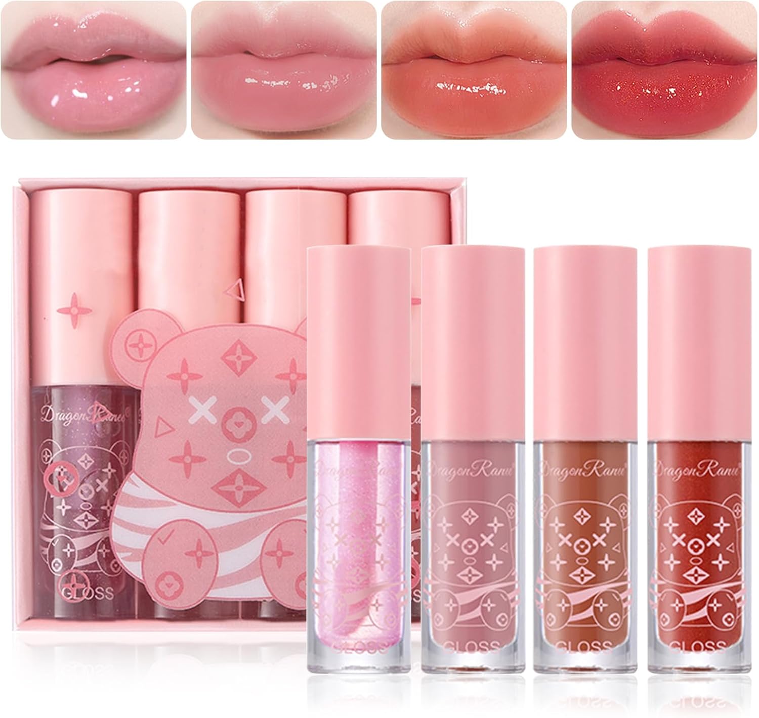GYMMFK Lip Gloss Sets for Teenage Girls,4 Pcs Lip Gloss Set Hydrating Lipgloss Set for Teen Gifts