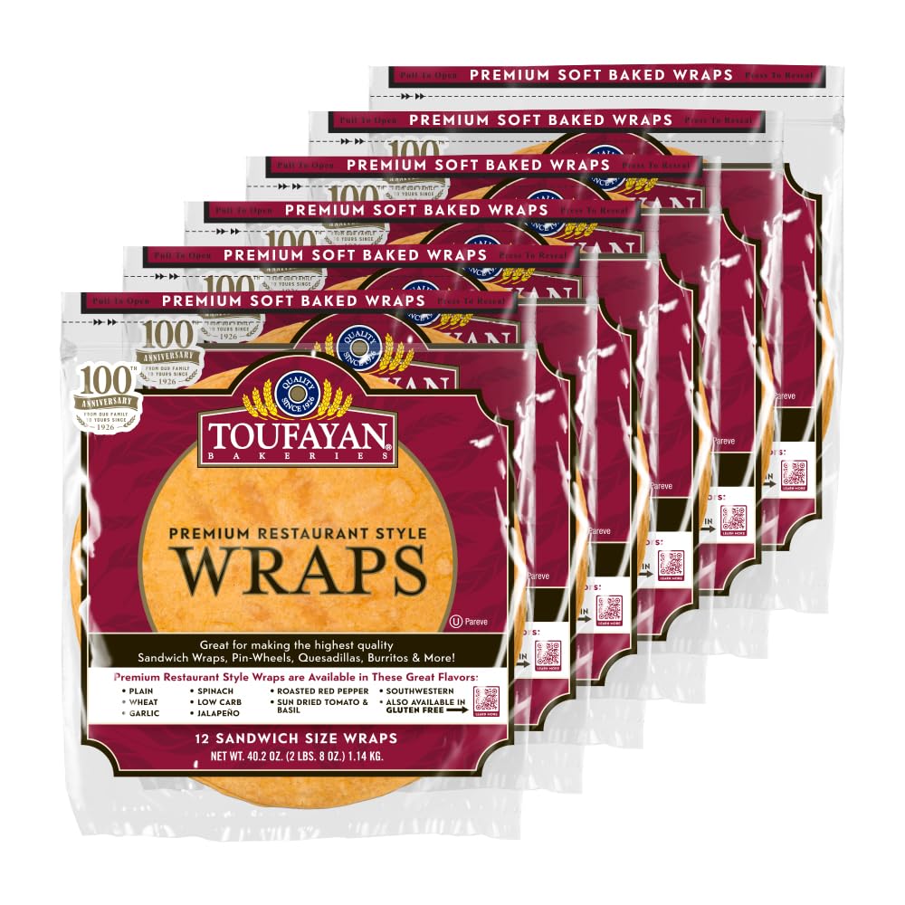 Toufayan Sundried Tomato 12” Sandwich Tortilla Wraps | Wholesale Bulk Foodservice Flatbread – Soft, Flexible Tortillas for Wraps, Burritos & Catering (6 Pack)