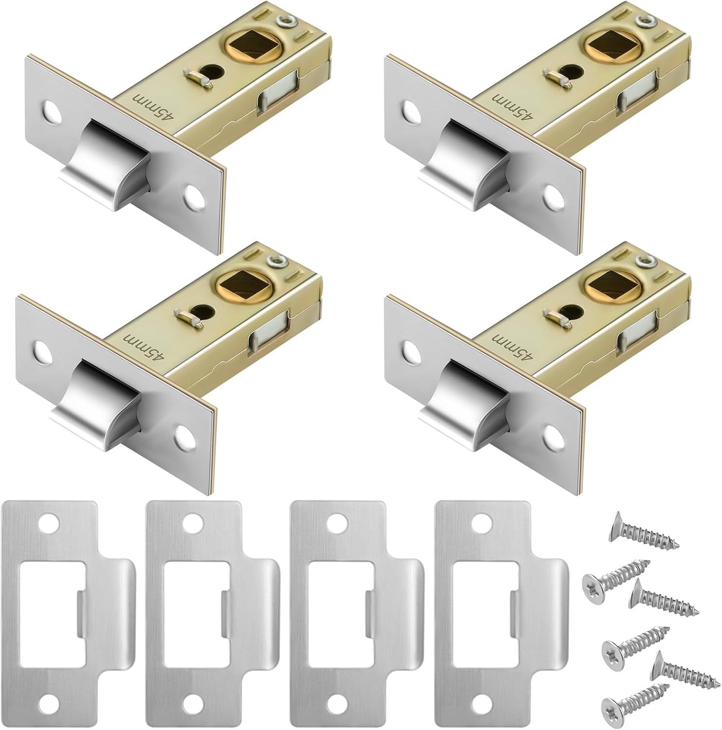 Pimoys 4 Set 45mm Door Latch, Internal Door Lock Mortice Latch Polished Tubular Latch for Sprung Lever Door Handles