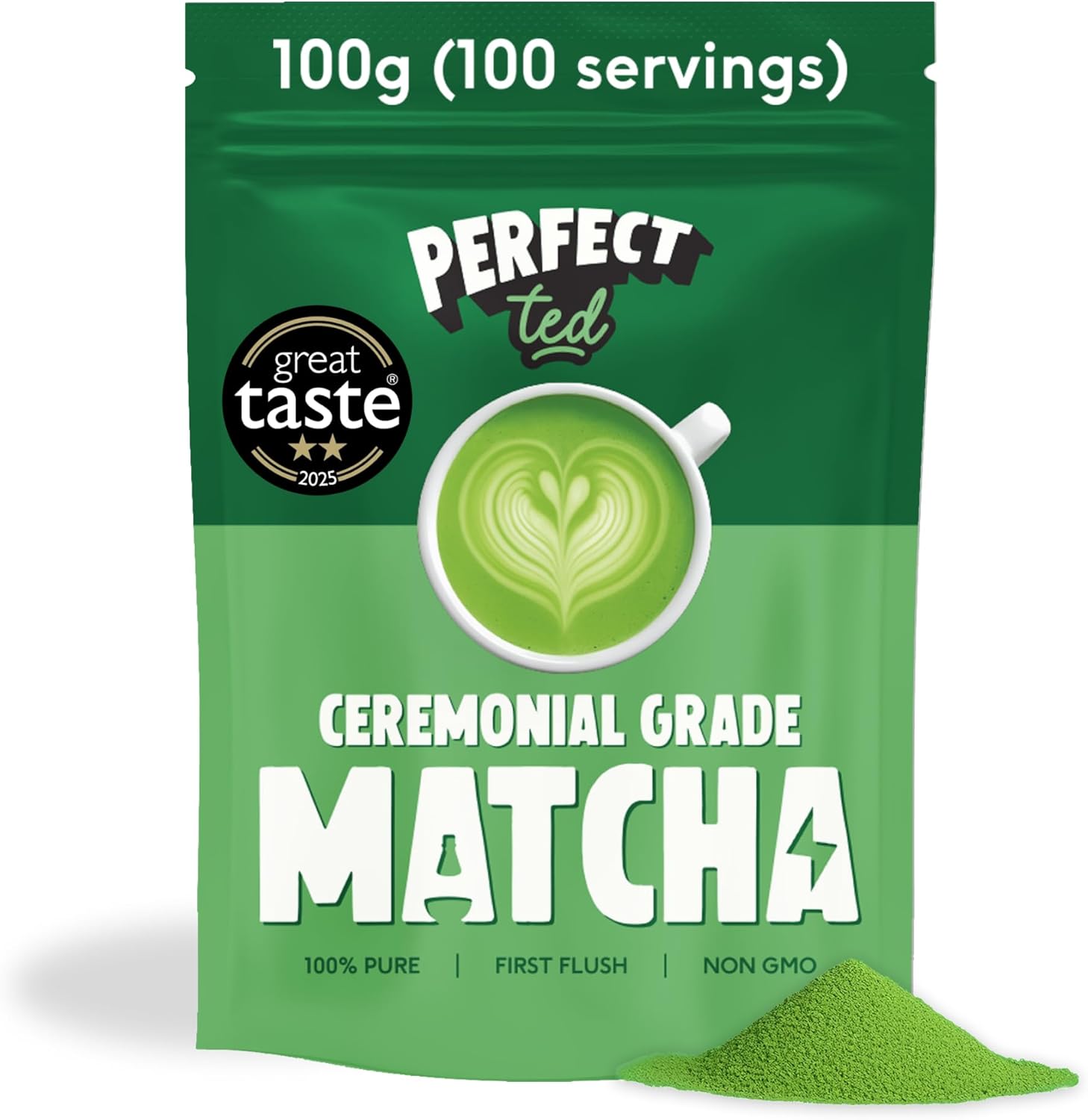 PerfectTed Original Matcha Powder, Ceremonial Grade Japanese, 100g (100 Servings), Premium Green Tea, Perfect for Lattes & Smoothies | with L-Theanine | Antioxidants | Vegan | Gluten-Free