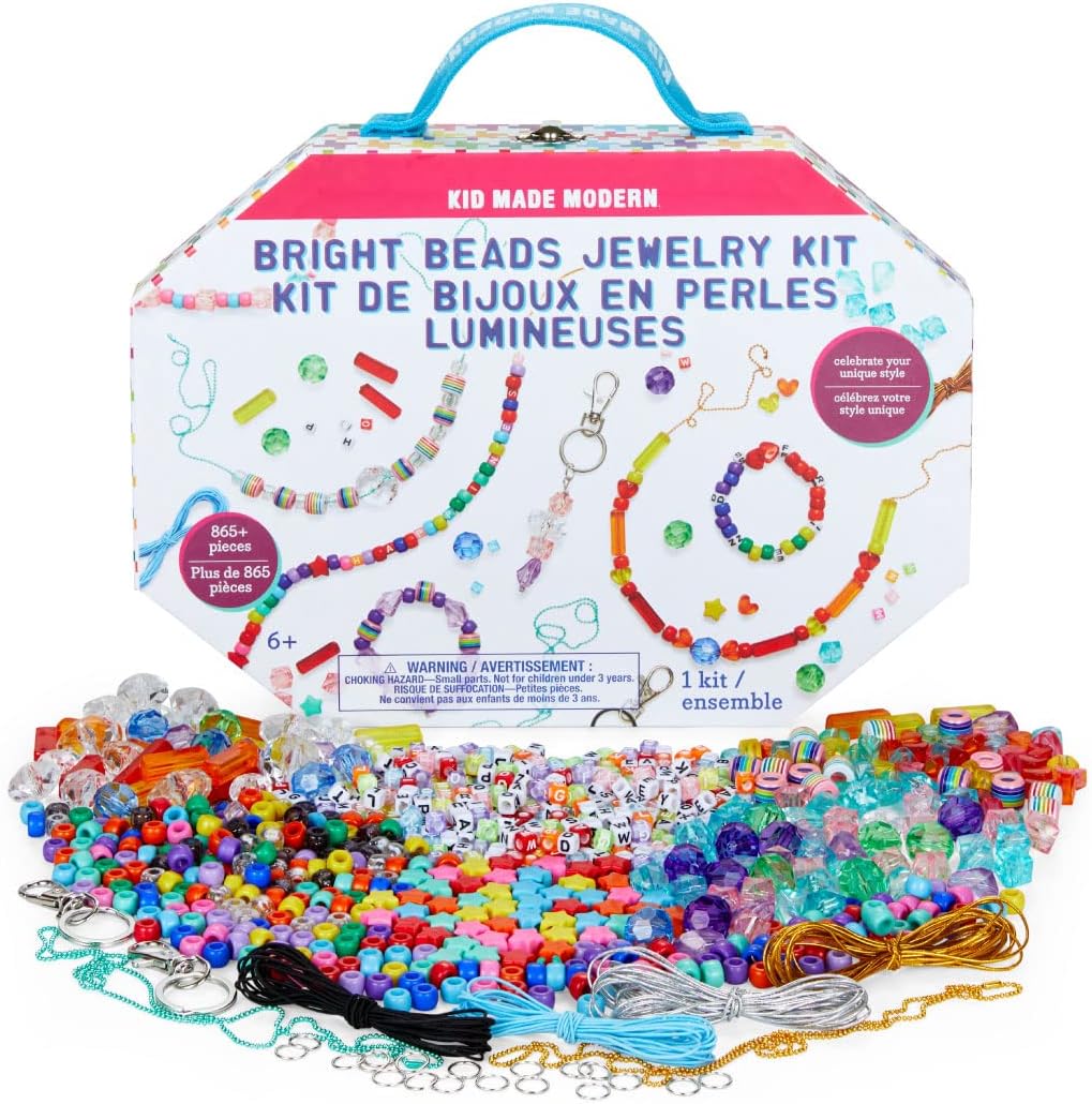 Kid Made Modern - Bright Beads Jewelry Kit - Bead Bracelet Kit - 865+ Piece Set - DIY Kids Crafts - Bulk Craft Set - Create Your Own Art - Includes Art & Jewelry Supplies - Ages 6+