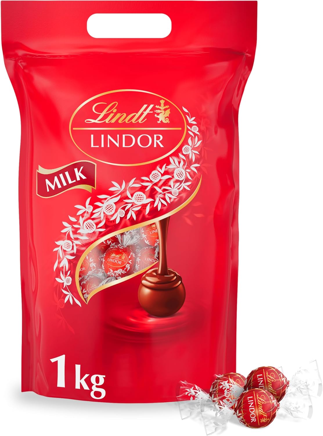 Lindt Lindor Milk Chocolate Truffles Bag - Approx 80 balls, 1kg - Chocolate Truffles with a Smooth Melting Filling - Gift Present or Sharing Box - Easter, Birthday, Congratulations