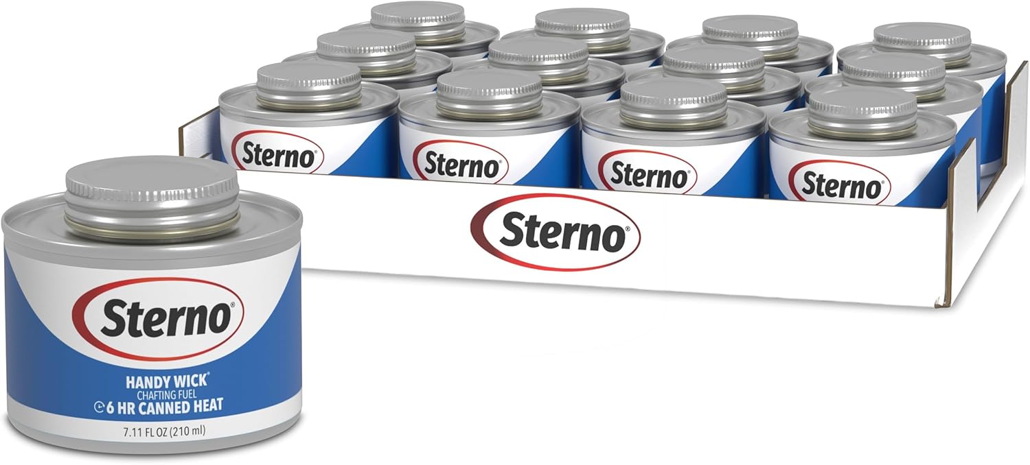 Sterno Fuel Cans - 6-Hour Burn, (12-Pack) Chafing Dish Fuel Can Burners for Food Warmer, Resealable Twist Chafer Fuel Canned Heat, Handy Wick