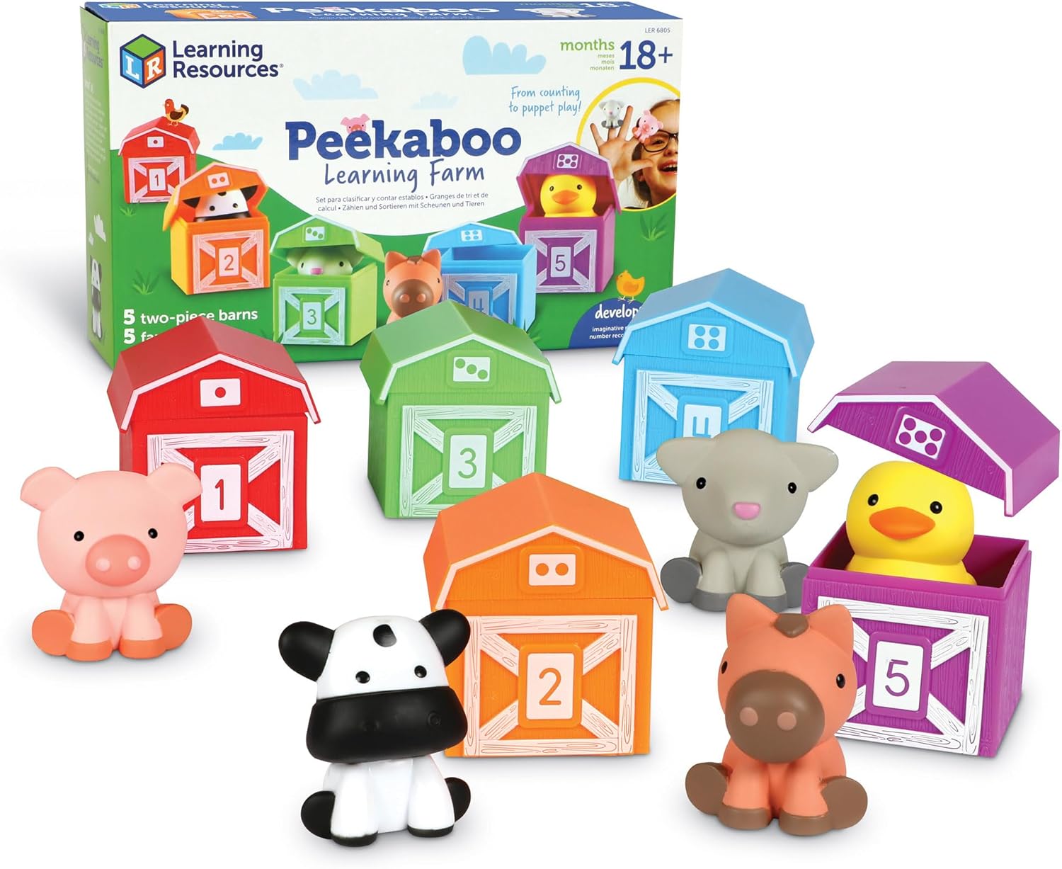 Learning Resources Peekaboo Learning Farm - 10 Pieces, Ages 18+ months Toddler Learning Toys, Counting and Sorting Toys, Farm Animals Toys,Stocking Stuffers