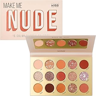 KISS NEW YORK Professional Shadow Palette, 15 Color Highly Pigmented for All Finish Type, Long Lasting & Lightweight, Natural Colors Blendable for Eyeshadow Makeup with Mirror (Make Me Nude)