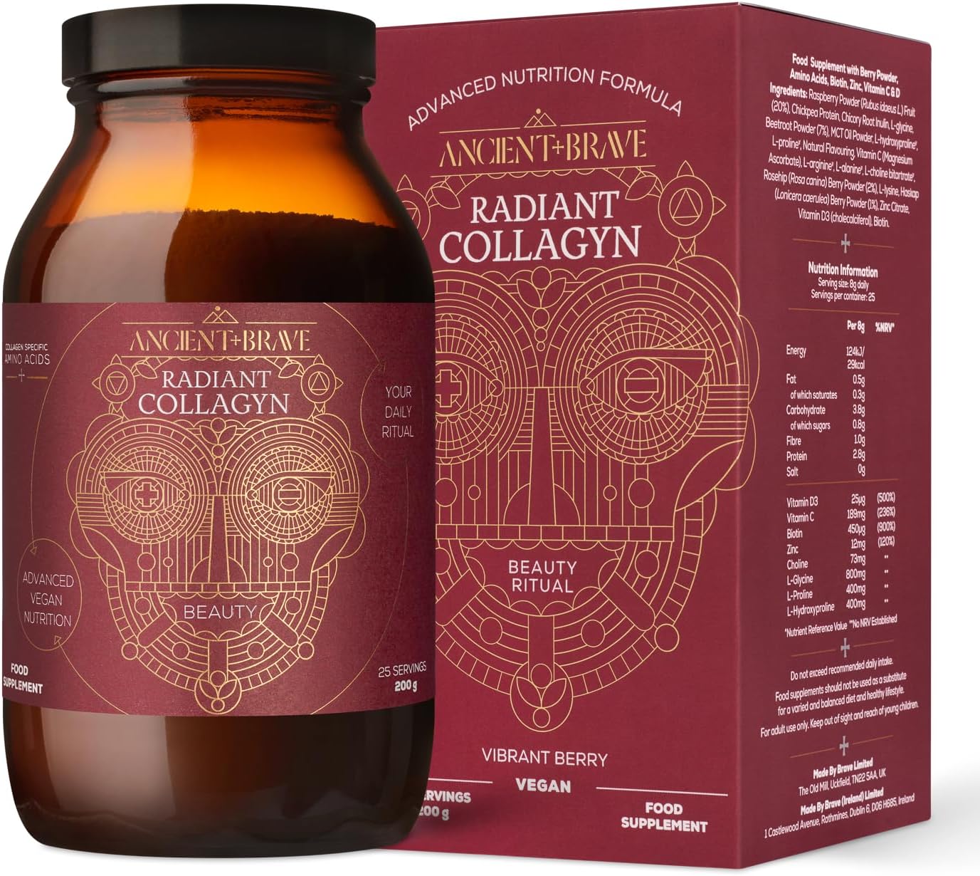 Ancient + Brave - Radiant Collagyn for Beauty 200 Grams - Vegan Collagen Powder with Chicory Root - Plant Based Supplement for Hair, Skin & Nails - Non-GMO, Paleo & Keto