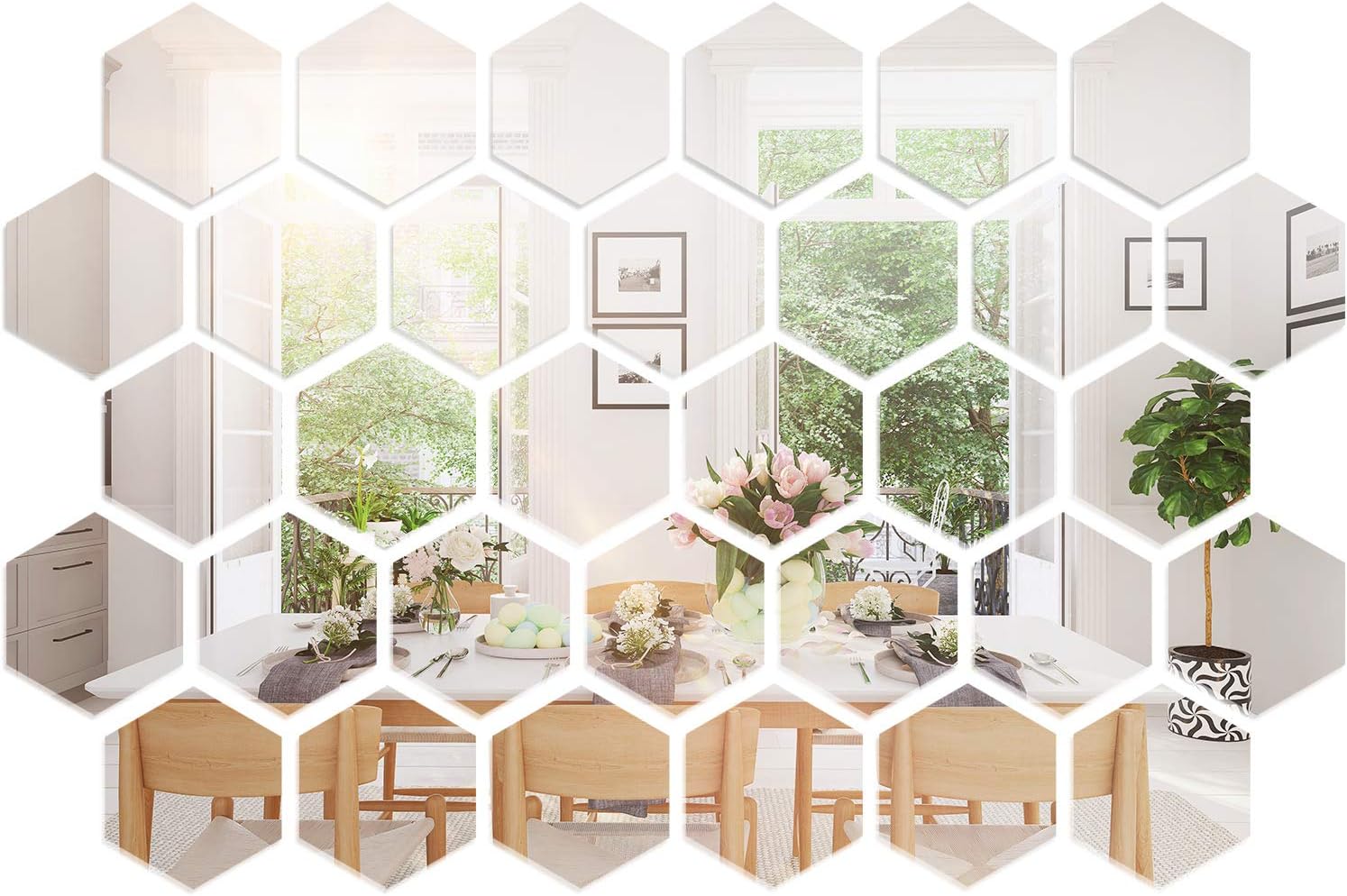 Shappy 32 Pieces Removable Acrylic Mirror Setting Wall Sticker Decal for Home Living Room Bedroom Decor (Hexagon, 32 Pieces)