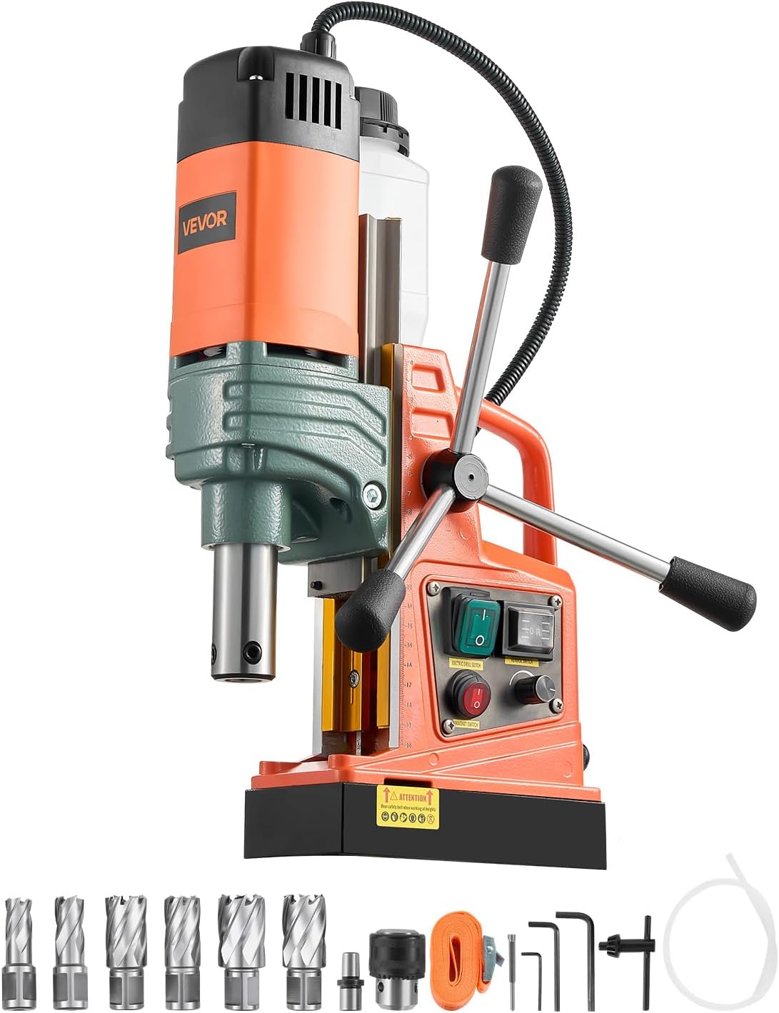 VEVOR 1450W Mag Drill Press, 2" Core Drilling Machine, 2922 lbf Variable Speed Portable Magnetic Drill, Heavy Duty Metal Hole Cutter with 6 Annular Cutters for I-Beam Steel Fabrication & Jobsite