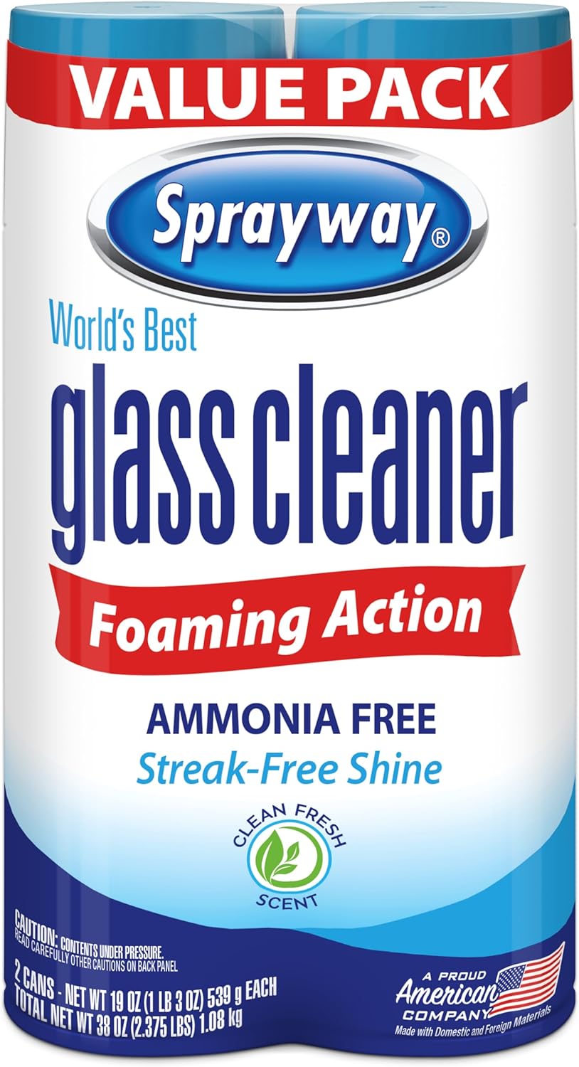 Sprayway Glass Cleaner Foaming Aerosol Spray, 19oz, Pack of 2 | Ammonia-Free, Streakless, Fast-Acting | Cleans & Polishes Glass Surfaces | Fresh Scent, Removes Fingerprints, Dust, Dirt, Smoke Film