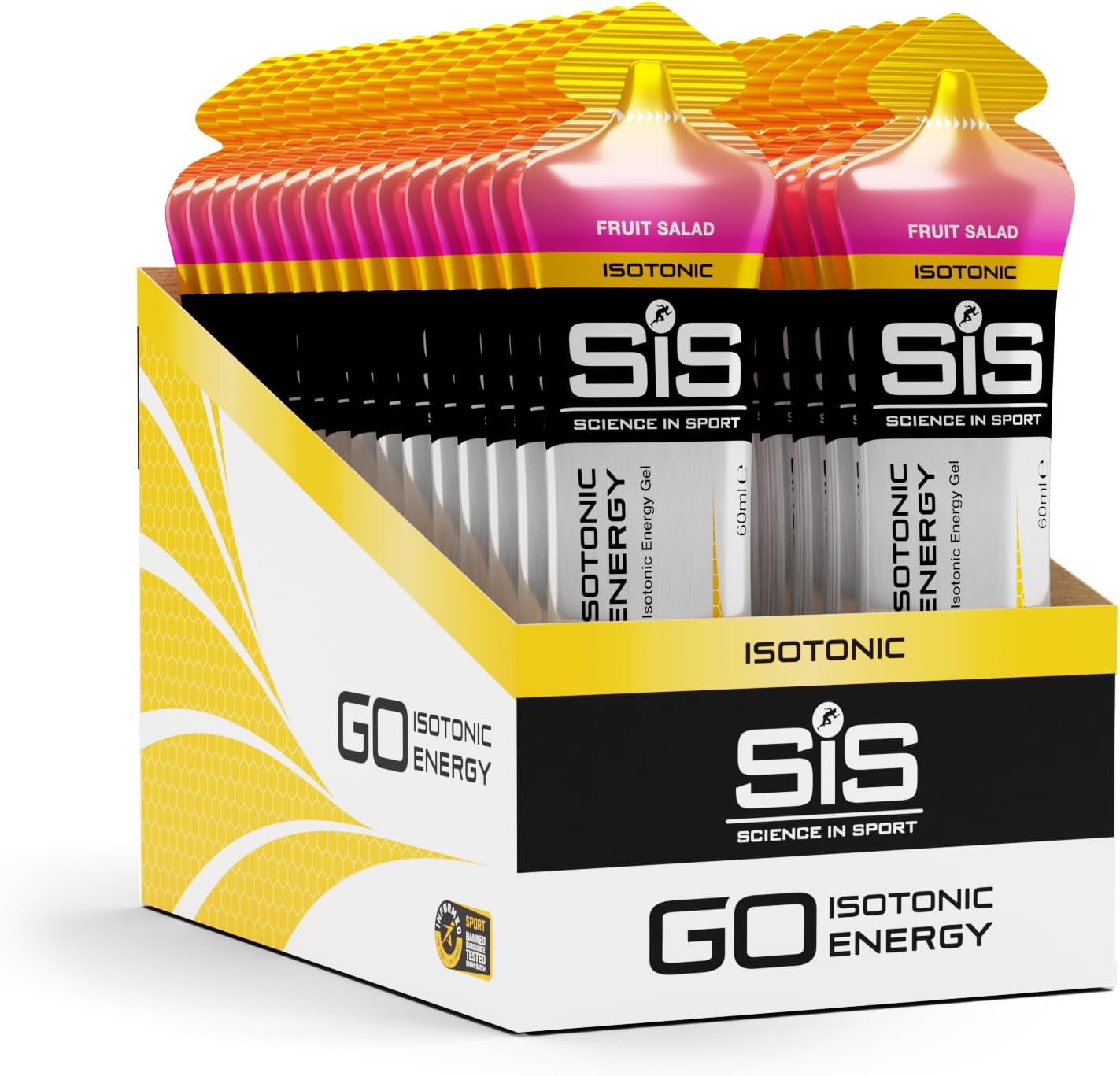 Science in Sport GO Isotonic Energy Gels, Running Gels with 22 g Carbohydrates, Low Sugar, Fruit Salad Flavour, 60 ml Per Serving (30 Pack)