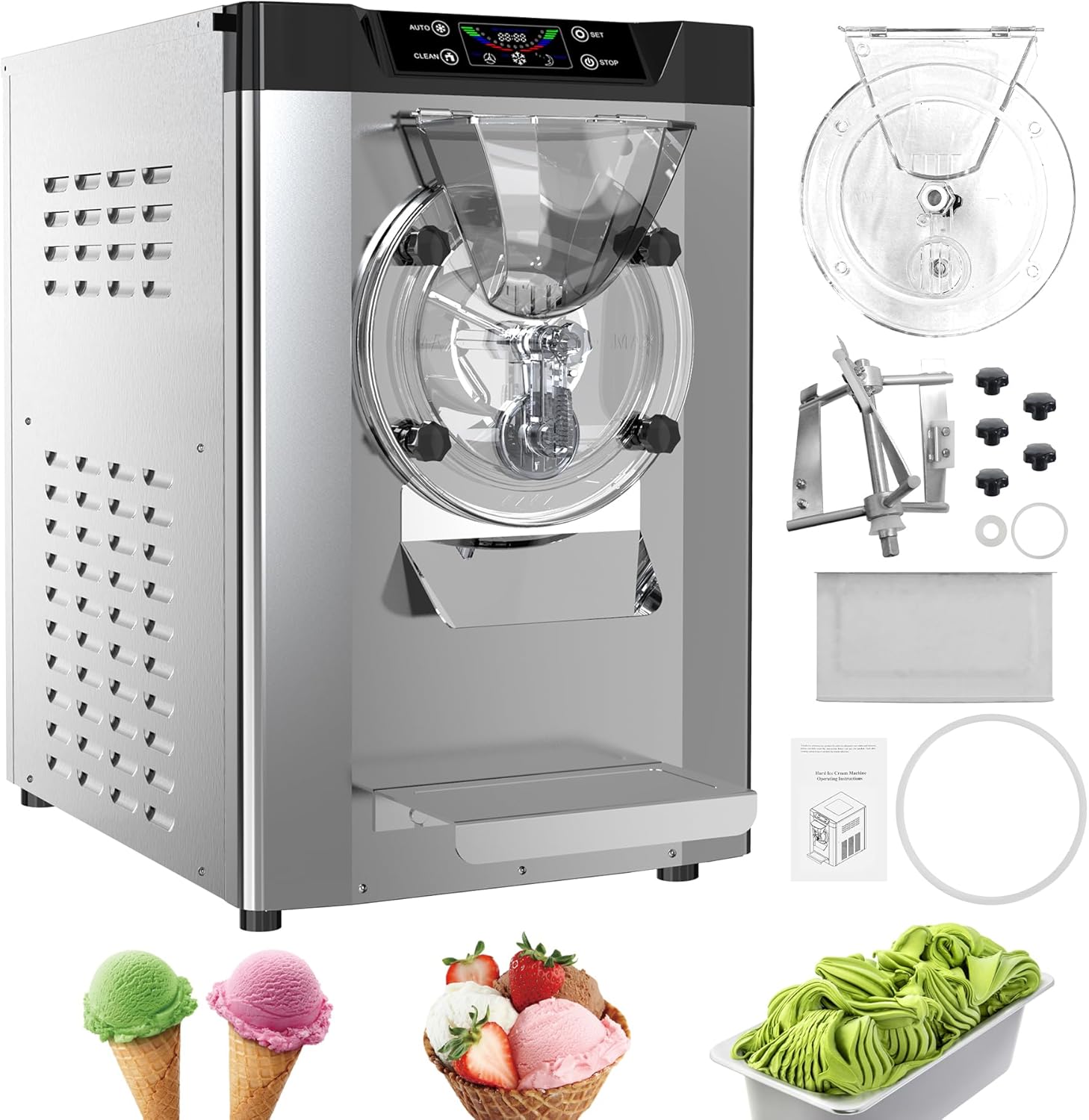 Commercial Ice Shaver Machine for Home Use - 2000W Heavy Duty Tabletop Stainless Steel Snow Cone Maker with Safety Shield