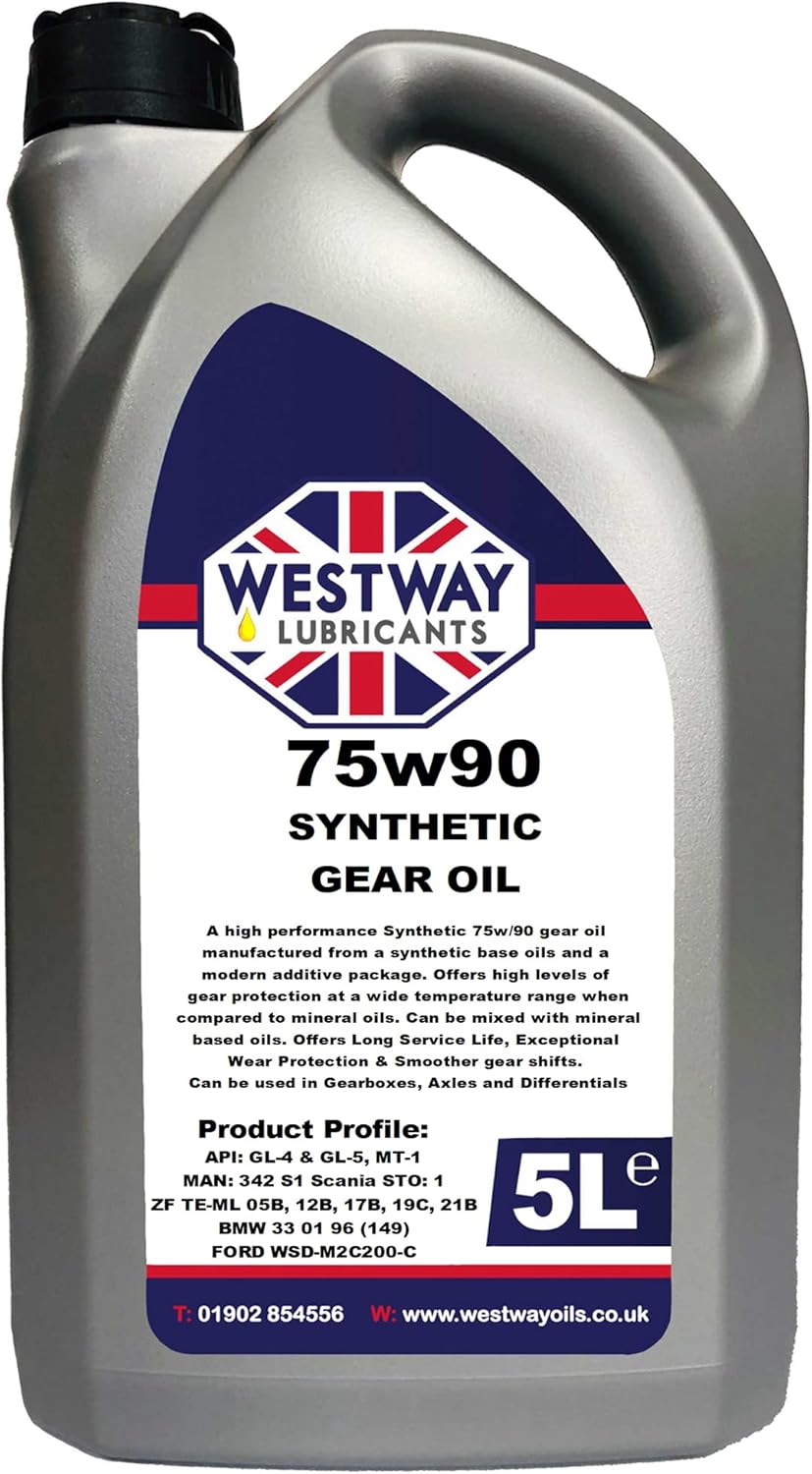 Westway Lubricants 75W-90 Fully Synthetic Gear Oil, 5L, 4.4kg, Suitable for Manual Transmissions and Differentials