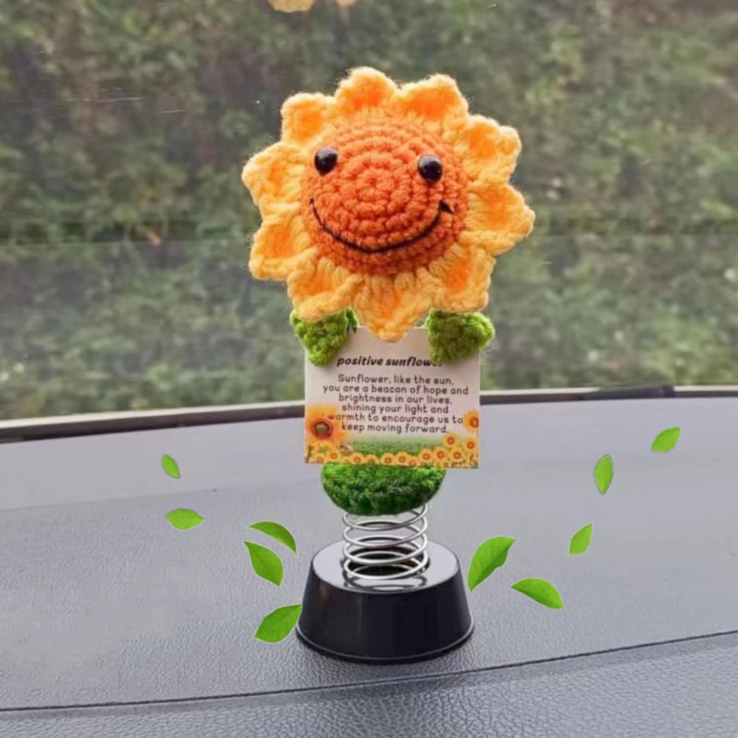 Levvohd Emotional Support Handmade Sunflowers for Women, Hippie Bobbleheads for Car Dashboard Crochet Positive Sunflowers Car Accessories Decor Ideas for Her