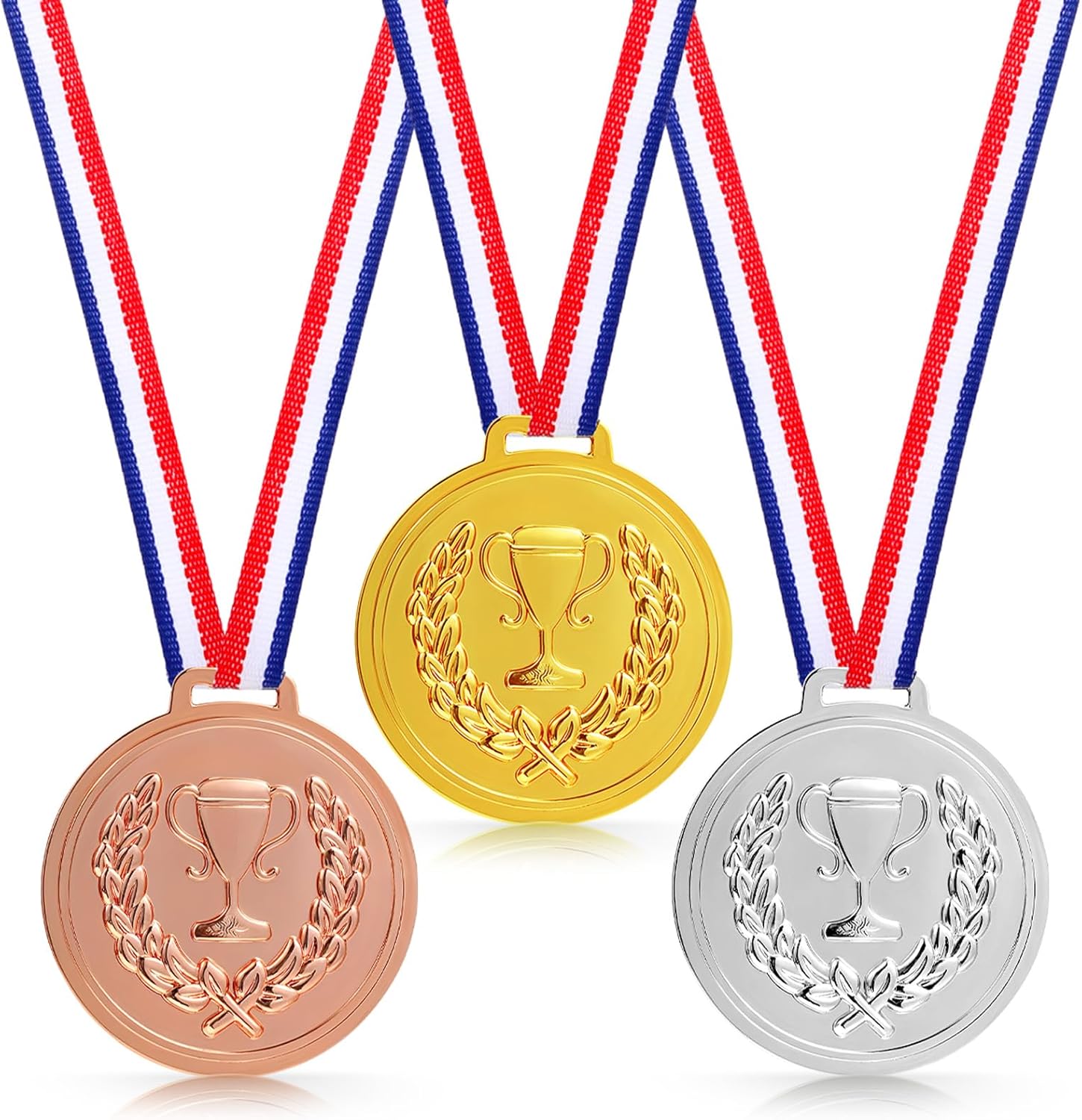 3PCS Medals for Awards, 2 Inches Plastic Trophy Winner Medal Gold Silver Bronze Prizes Gift Medals for Sports, Games Competitions, Party Favors and Decorations Perfect Prizes for Winners
