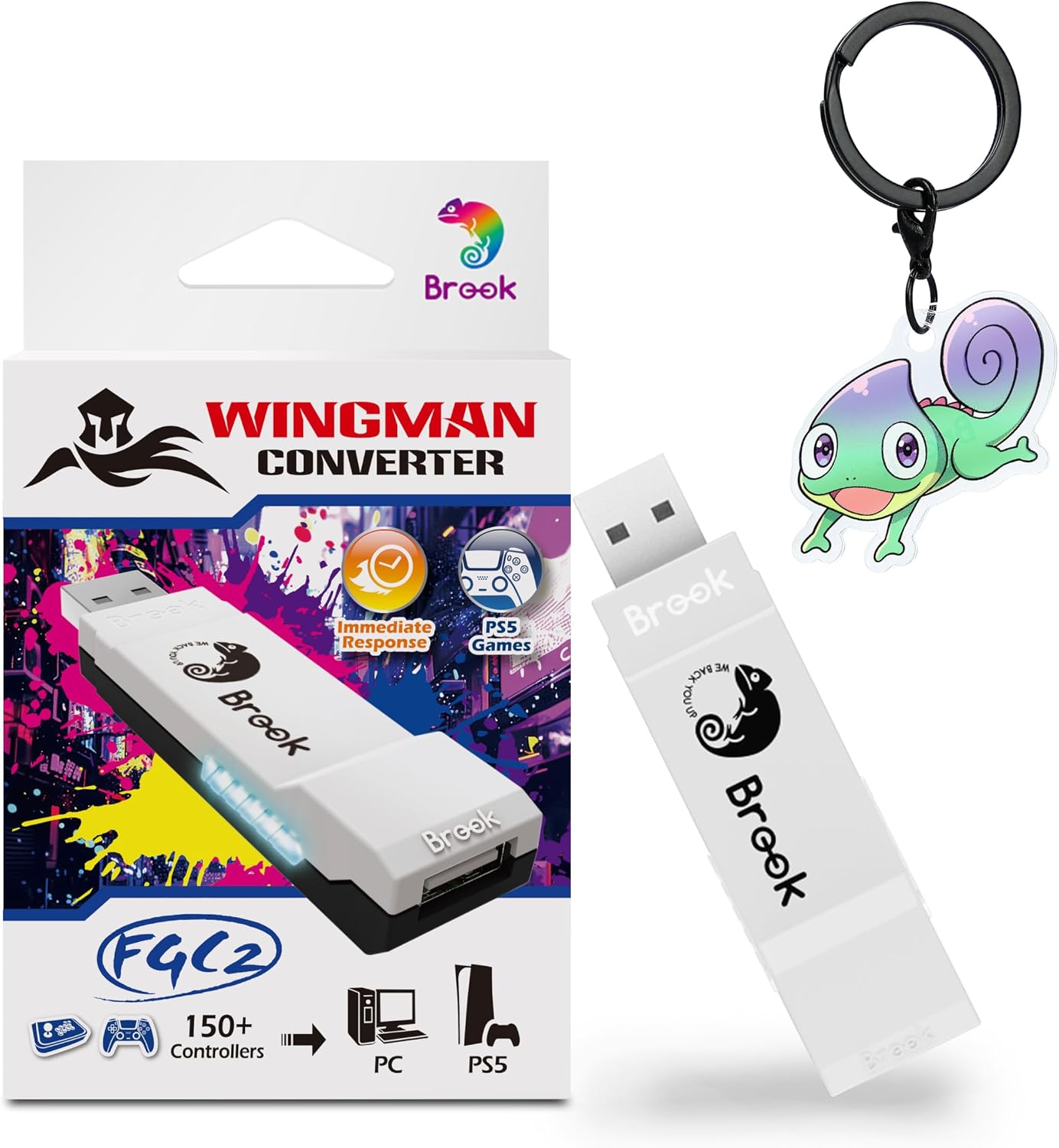 Brook Wingman FGC2 Converter with Keychain-Arcade Joystick Adapter Gamepad for PS5 & PC, Supports All PS5 Games (Official Exclusive Version)
